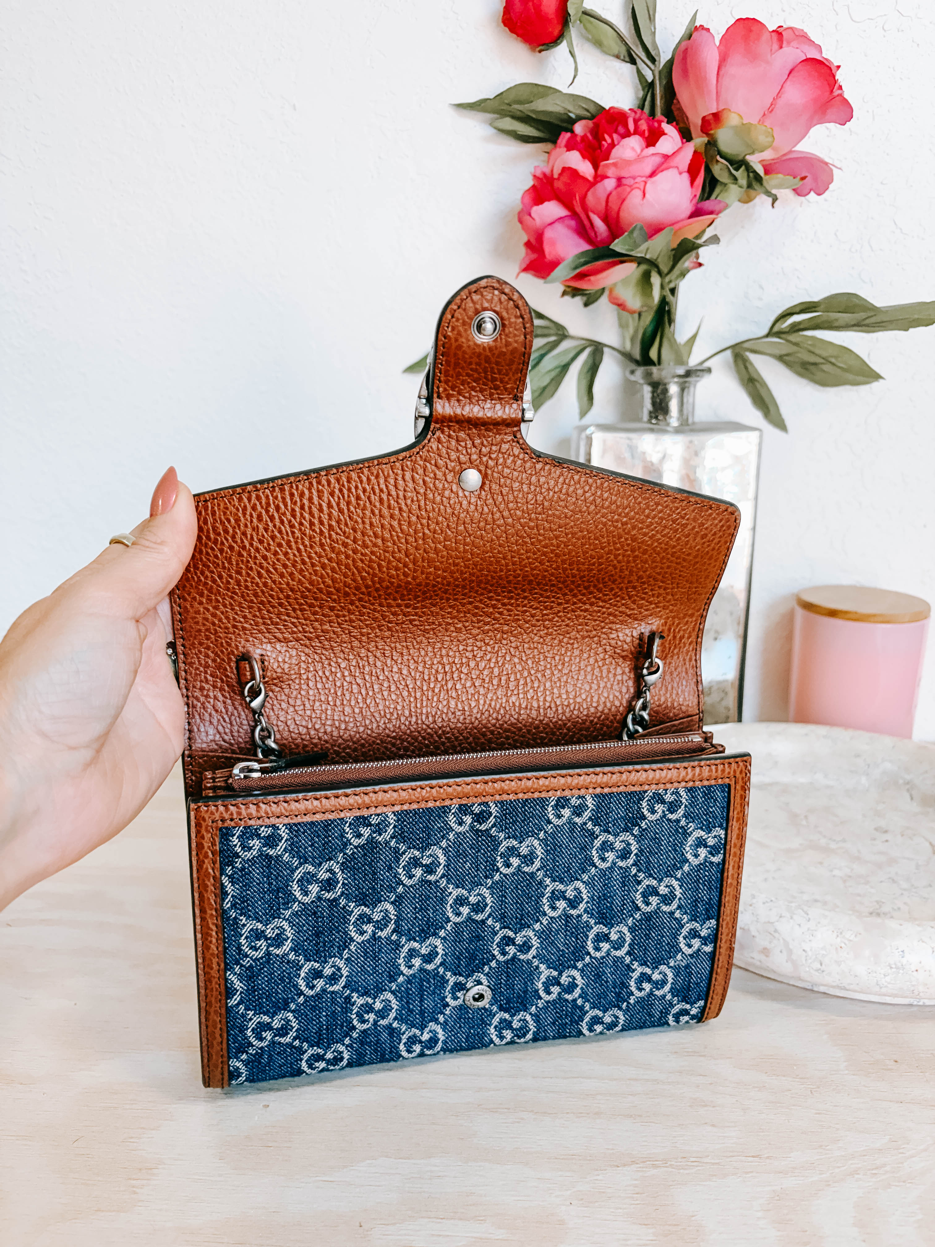 Pre-Owned Gucci Dionysus Denim Wallet on Chain *Final Sale*