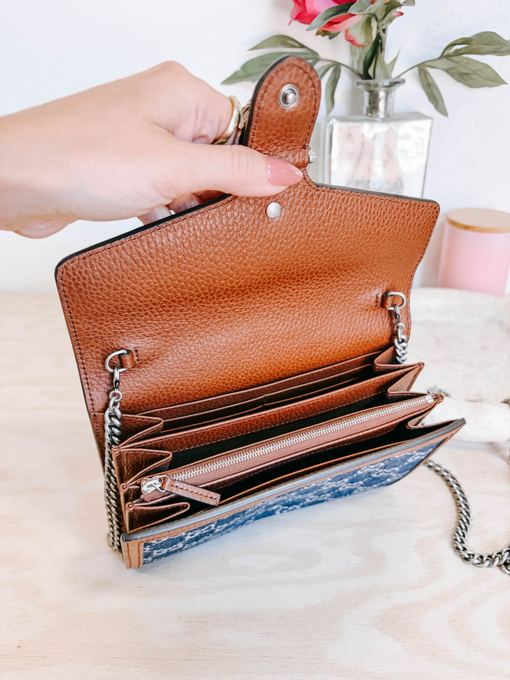 Pre-Owned Gucci Dionysus Denim Wallet on Chain *Final Sale*