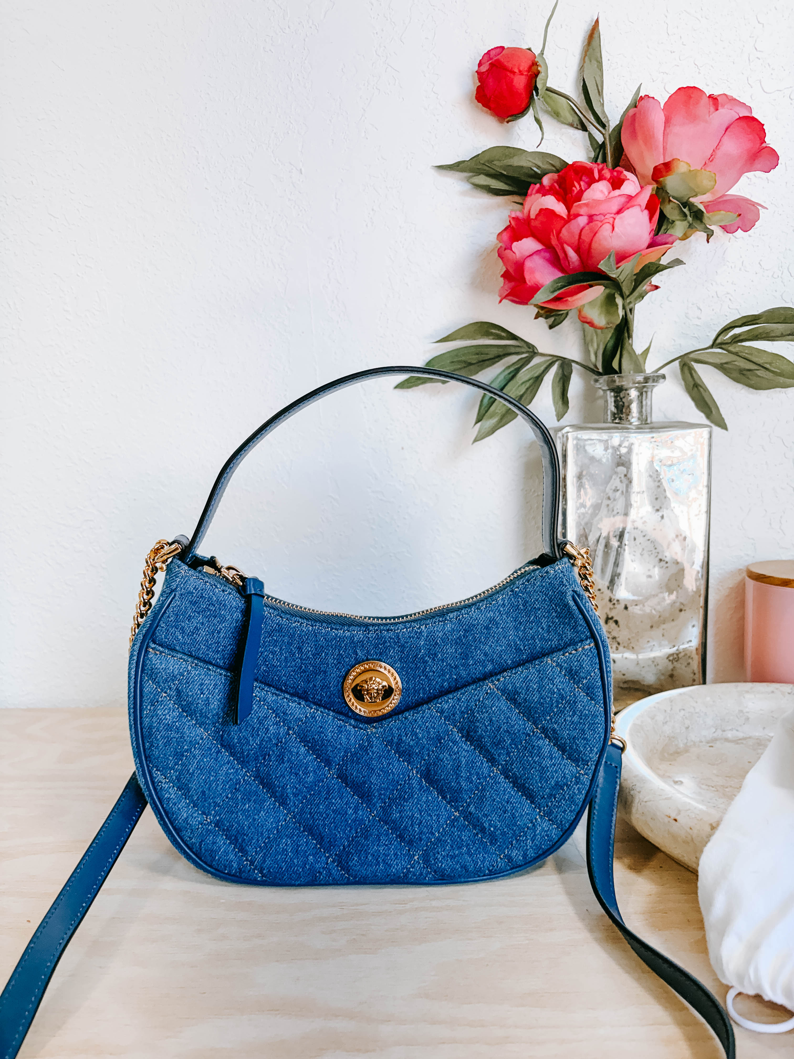 Pre-Owned Versace Denim Half Moon Bag