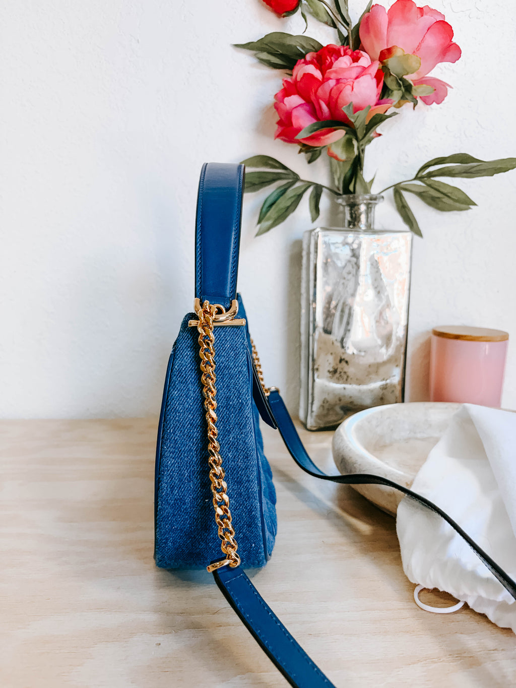 Pre-Owned Versace Denim Half Moon Bag