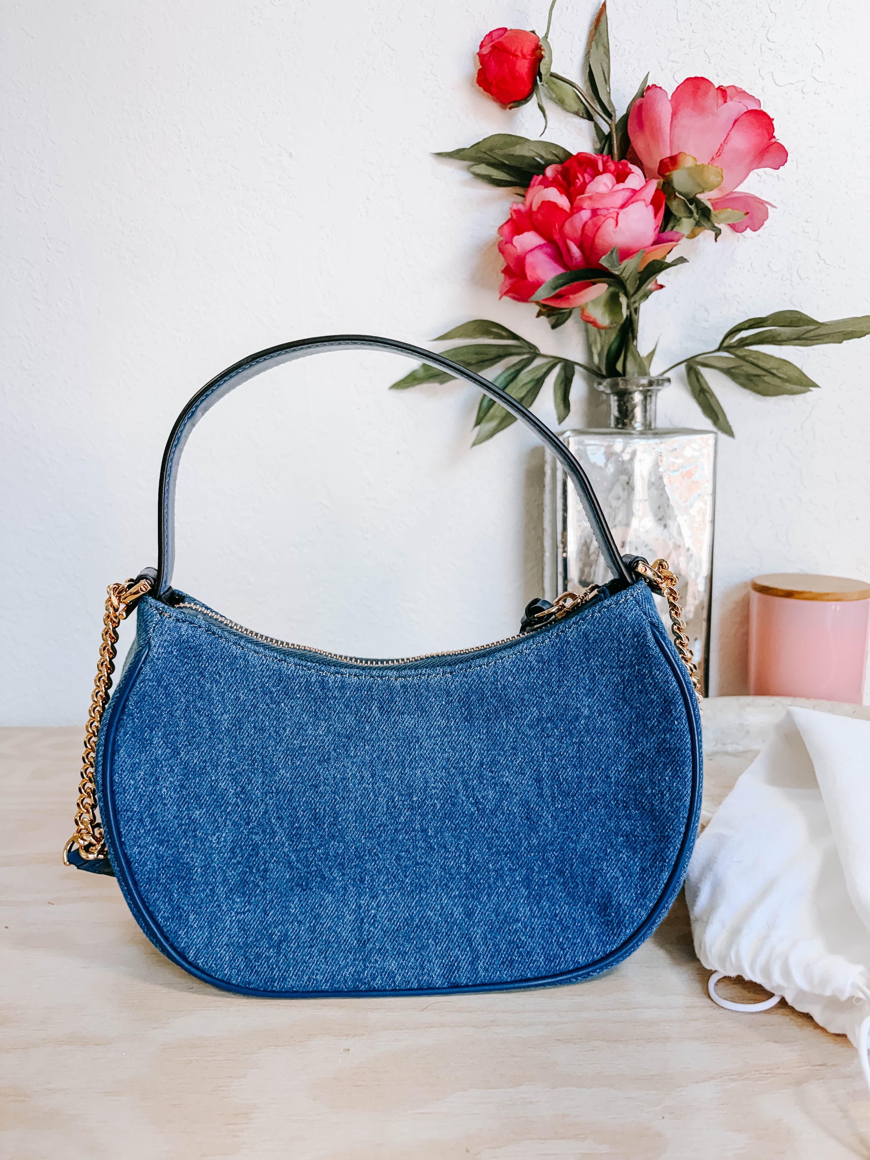 Pre-Owned Versace Denim Half Moon Bag
