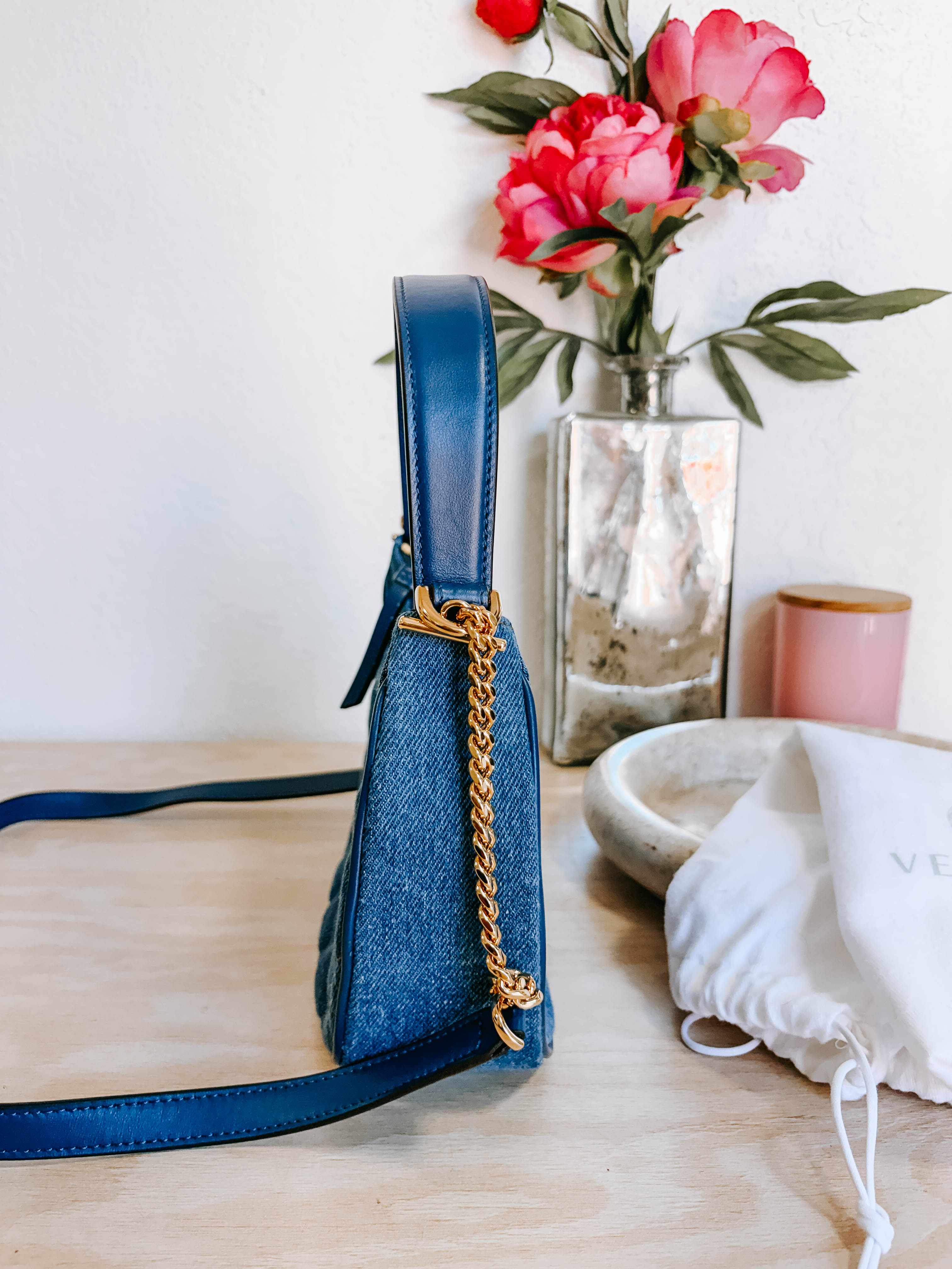 Pre-Owned Versace Denim Half Moon Bag