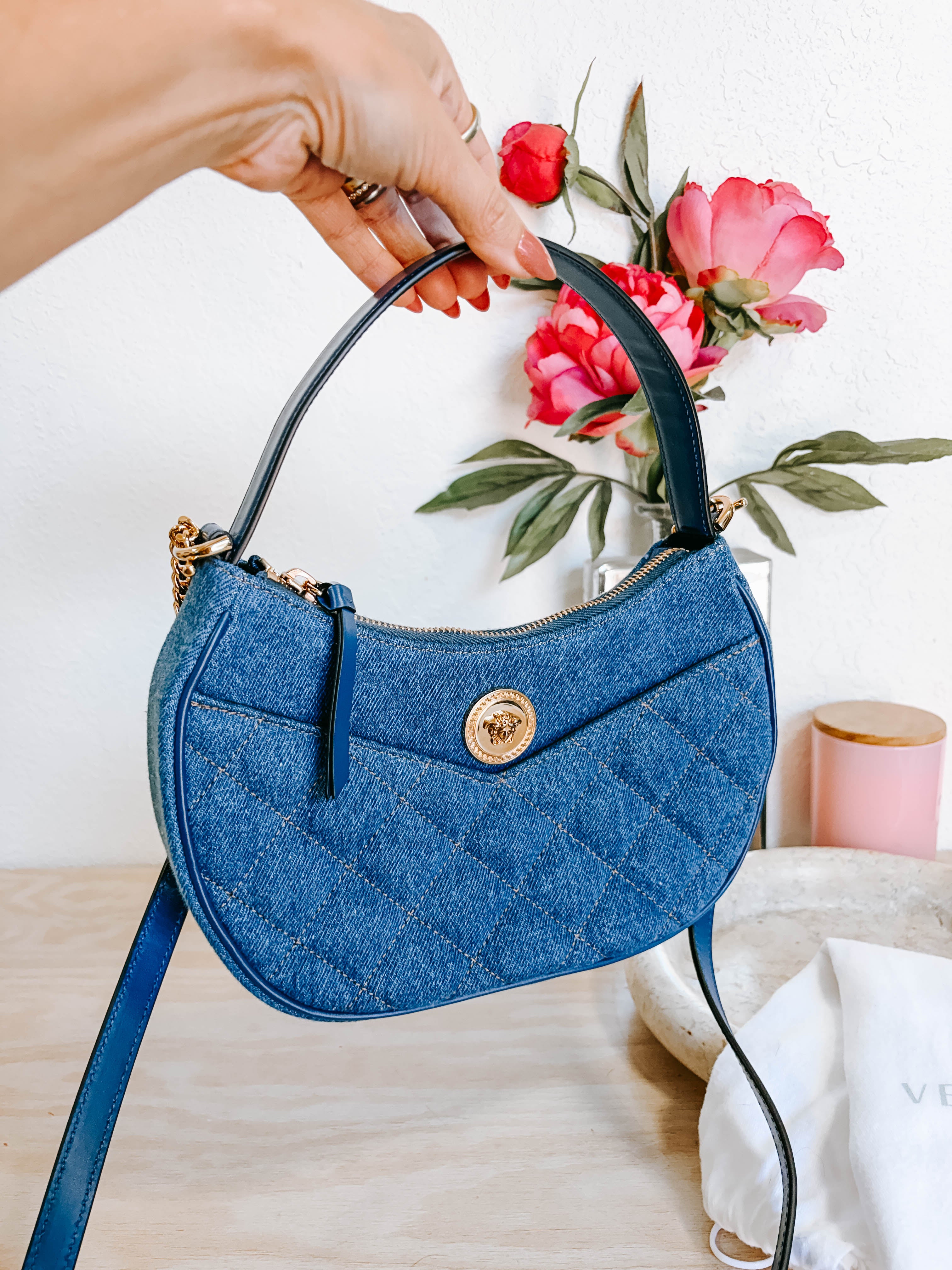 Pre-Owned Versace Denim Half Moon Bag