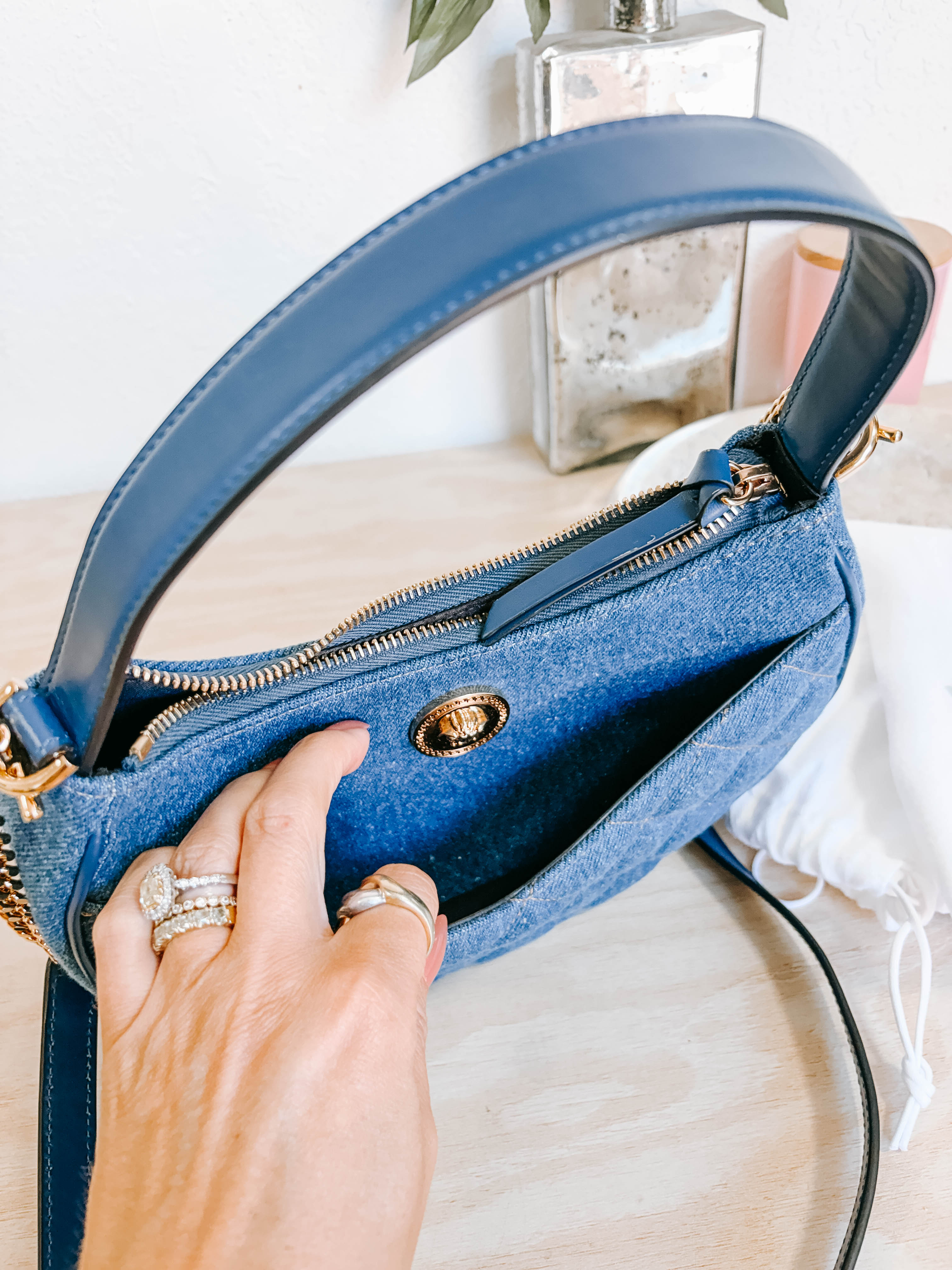 Pre-Owned Versace Denim Half Moon Bag