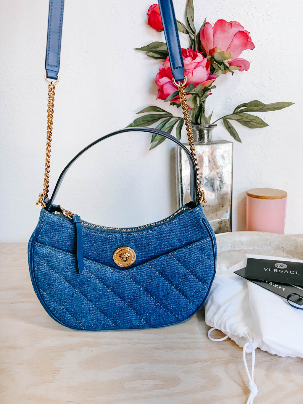 Pre-Owned Versace Denim Half Moon Bag