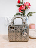 Pre-Owned Christian Dior Lady Dior Bag Crystal Embellished Cannage Quilt Satin Mini