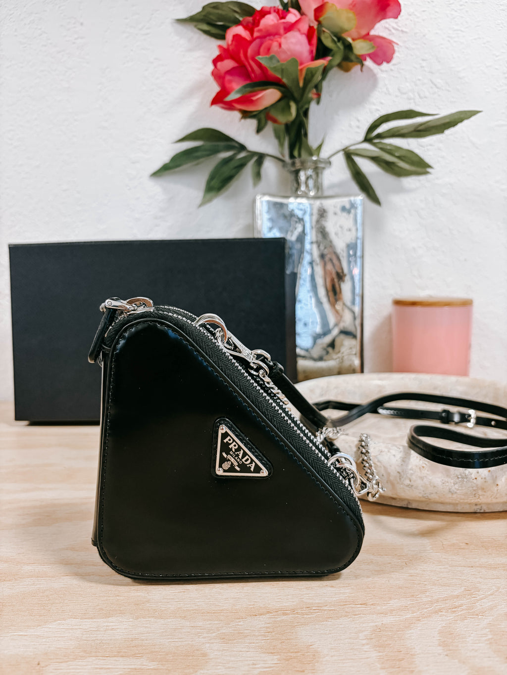 Pre-Owned Prada Black Triangle Double Zip Pouch Crossbody Bag