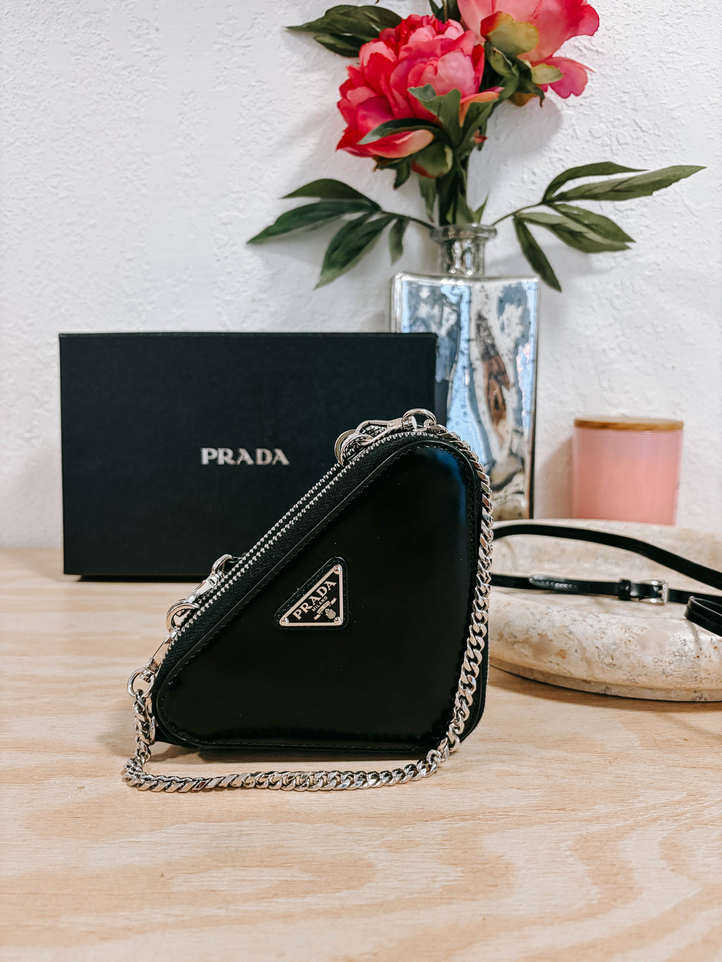 Pre-Owned Prada Black Triangle Double Zip Pouch Crossbody Bag