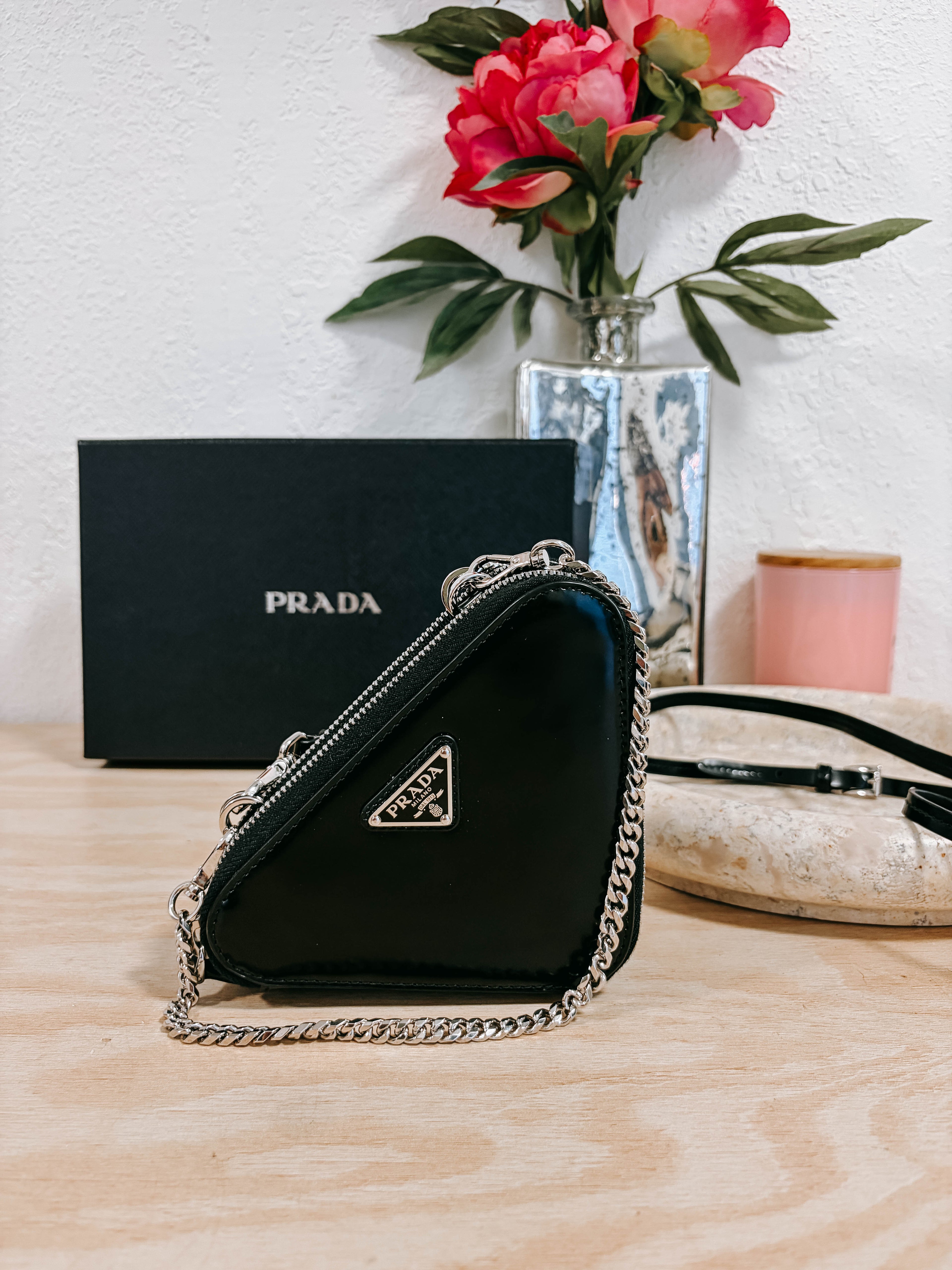 Pre-Owned Prada Black Triangle Double Zip Pouch Crossbody Bag