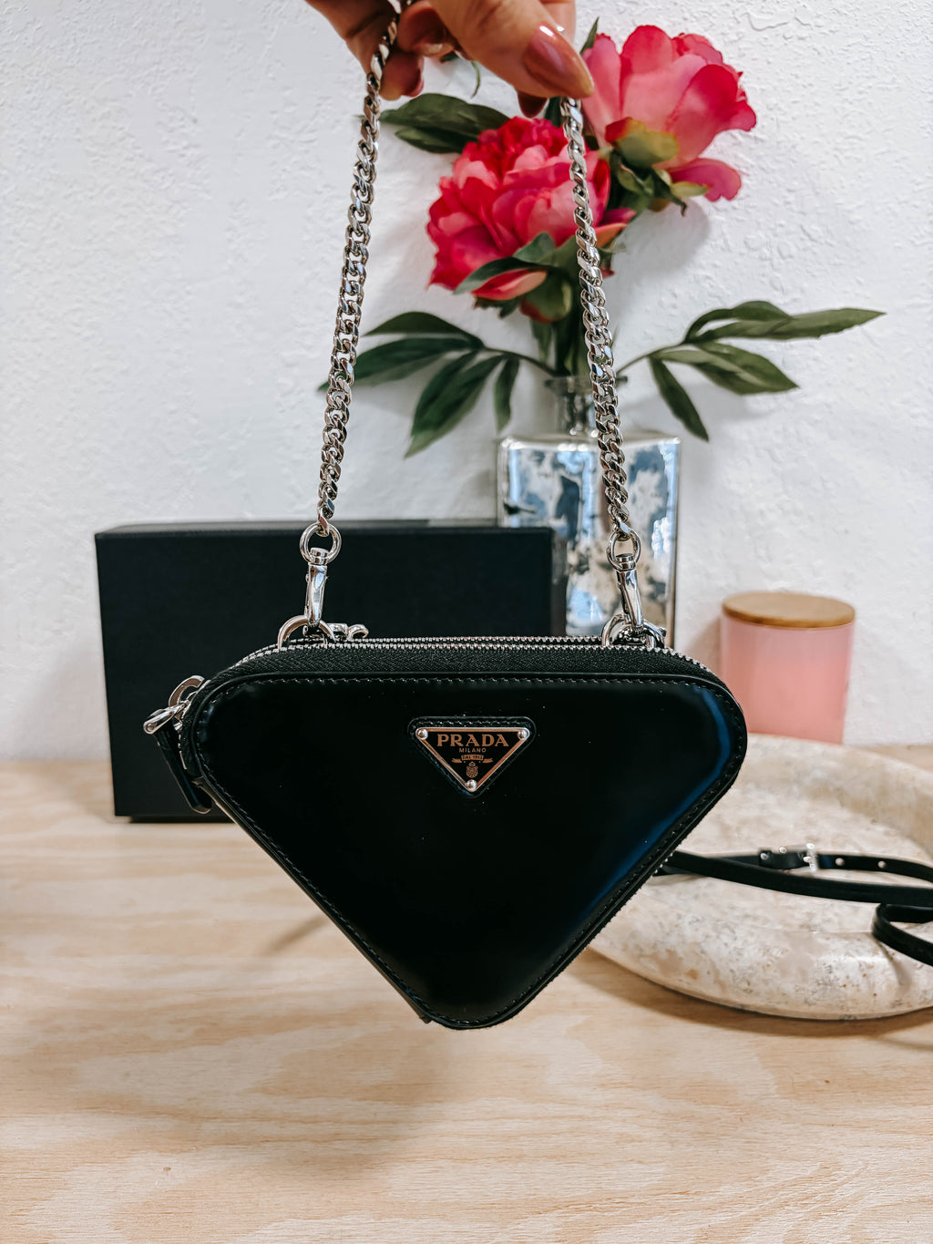 Pre-Owned Prada Black Triangle Double Zip Pouch Crossbody Bag