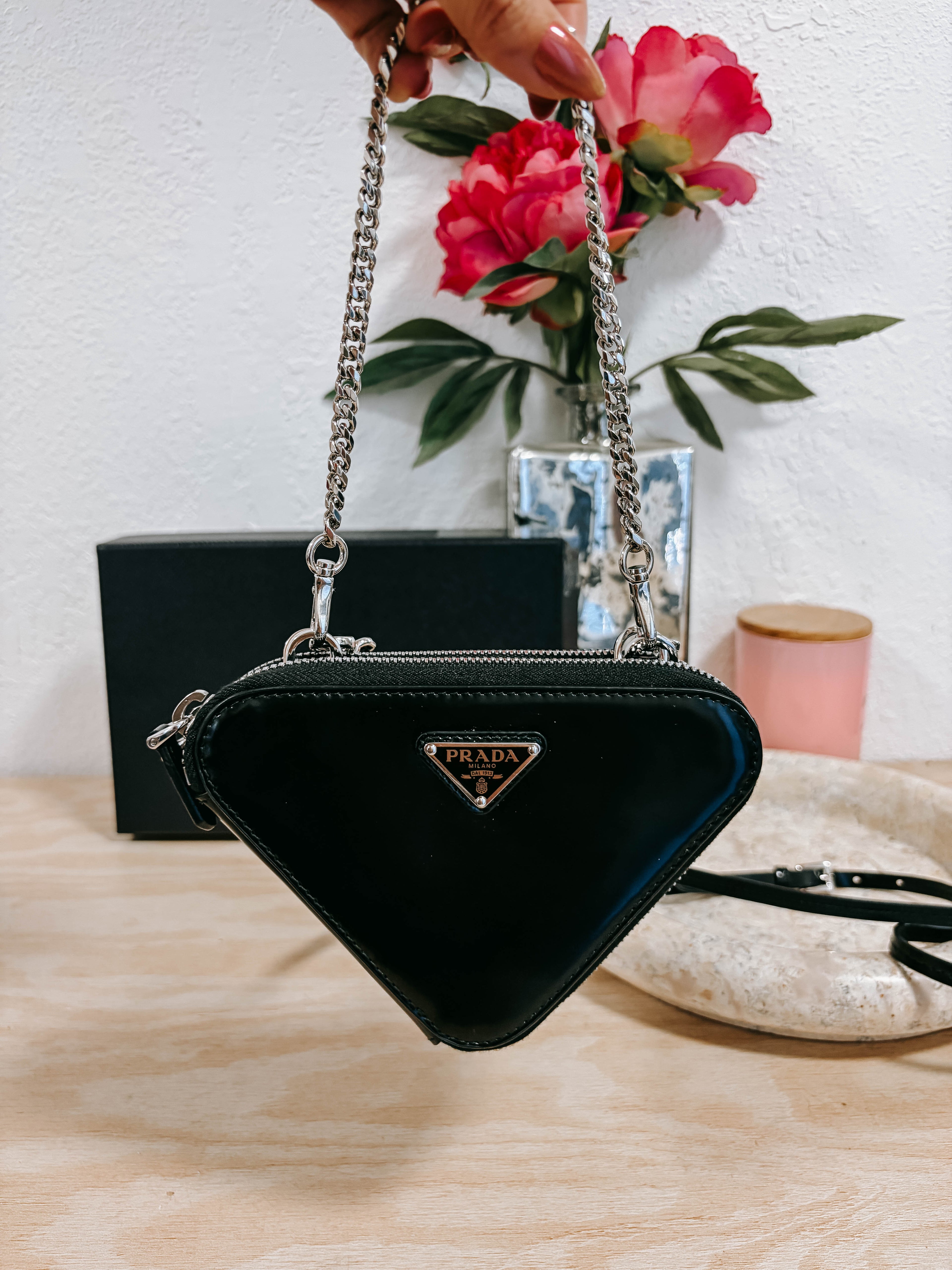 Pre-Owned Prada Black Triangle Double Zip Pouch Crossbody Bag