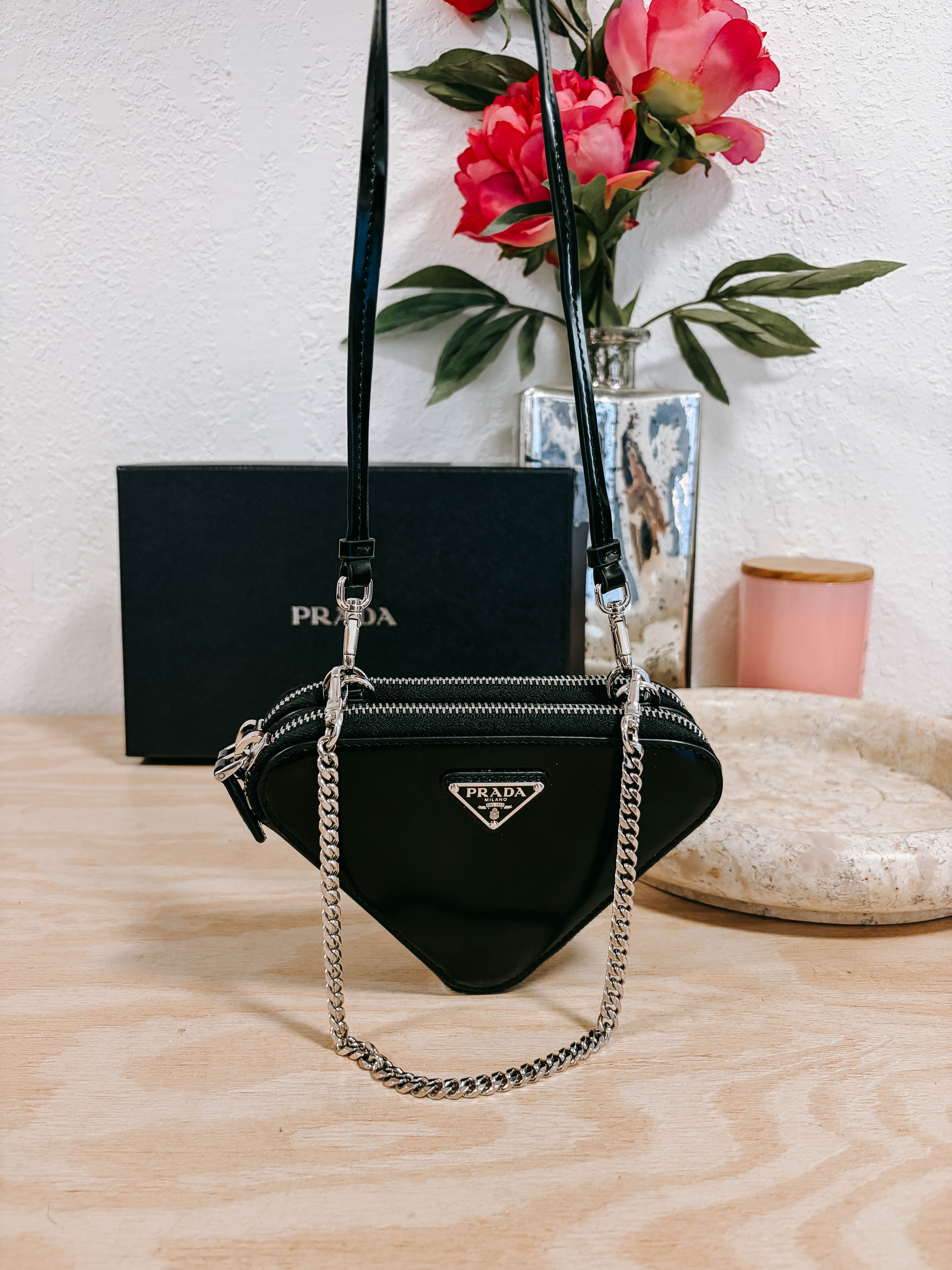 Pre-Owned Prada Black Triangle Double Zip Pouch Crossbody Bag