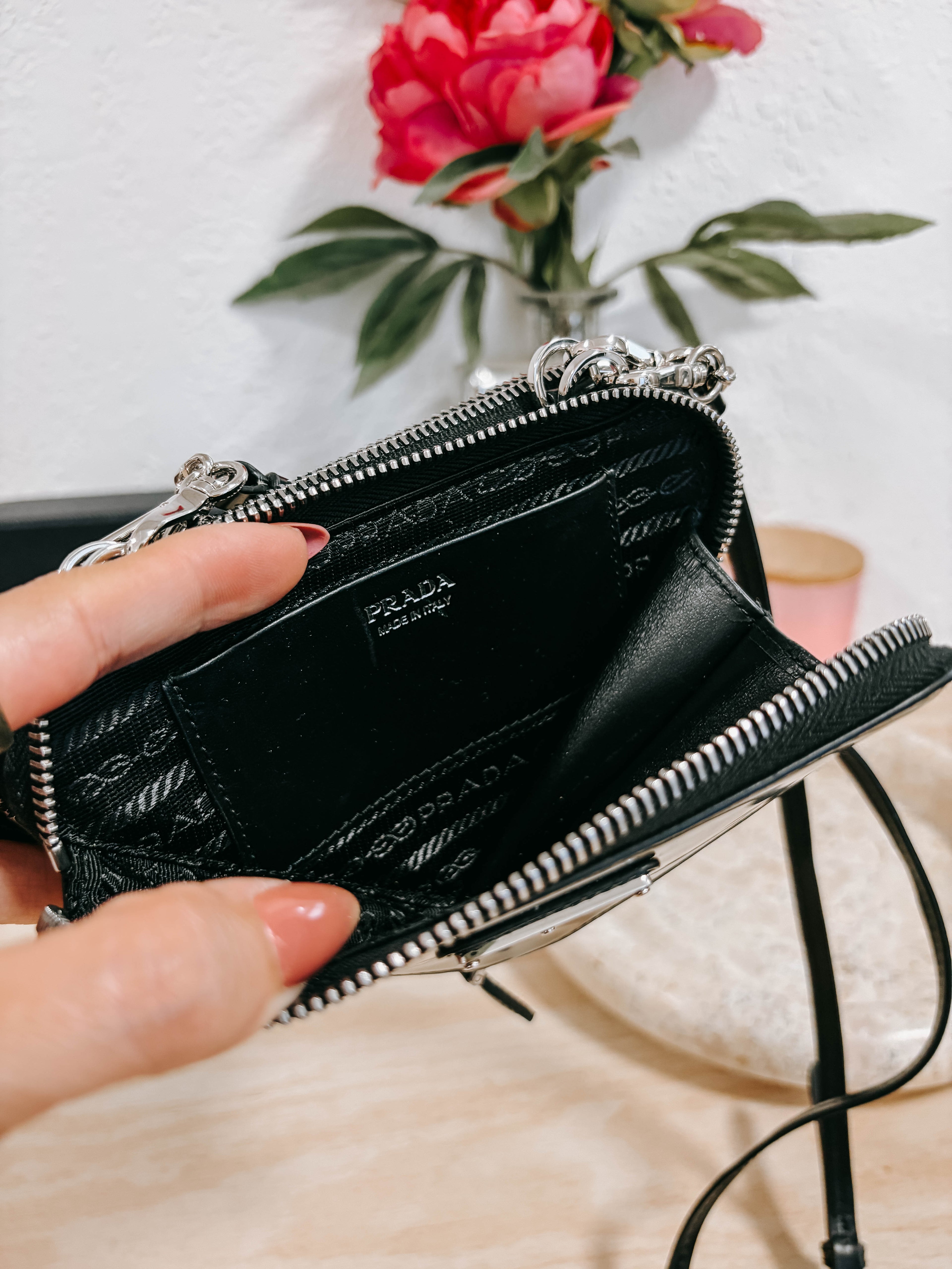 Pre-Owned Prada Black Triangle Double Zip Pouch Crossbody Bag