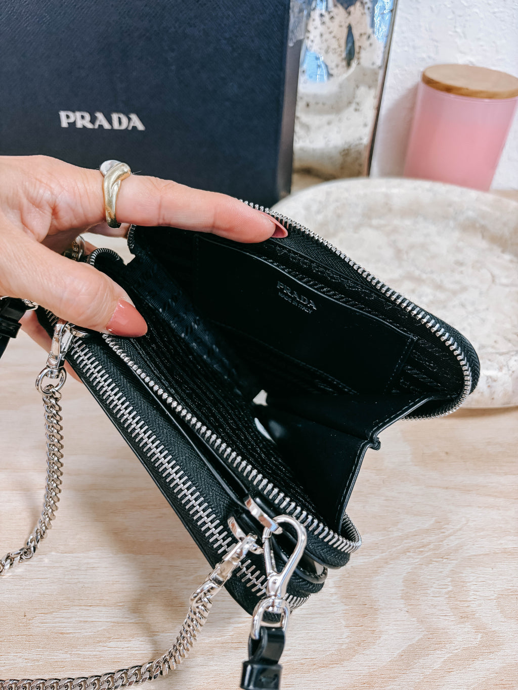 Pre-Owned Prada Black Triangle Double Zip Pouch Crossbody Bag