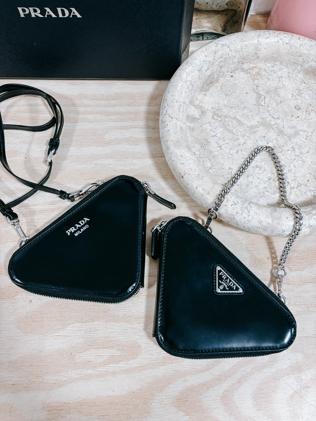 Pre-Owned Prada Black Triangle Double Zip Pouch Crossbody Bag