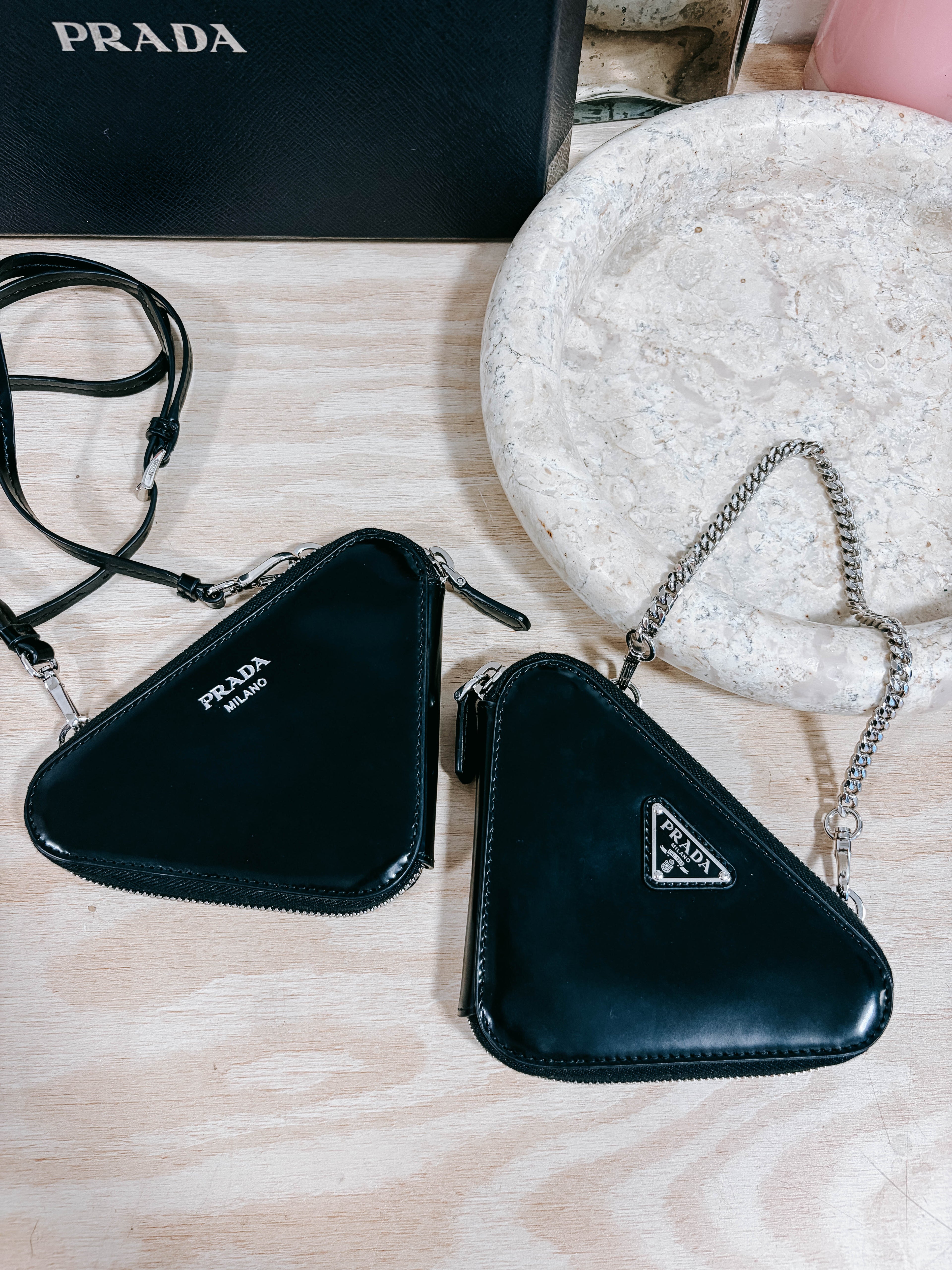 Pre-Owned Prada Black Triangle Double Zip Pouch Crossbody Bag