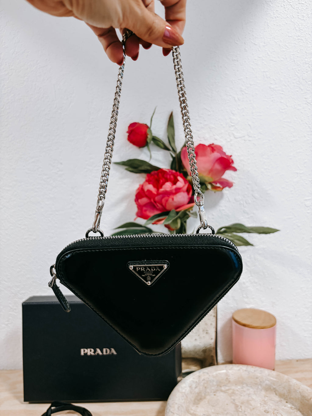 Pre-Owned Prada Black Triangle Double Zip Pouch Crossbody Bag