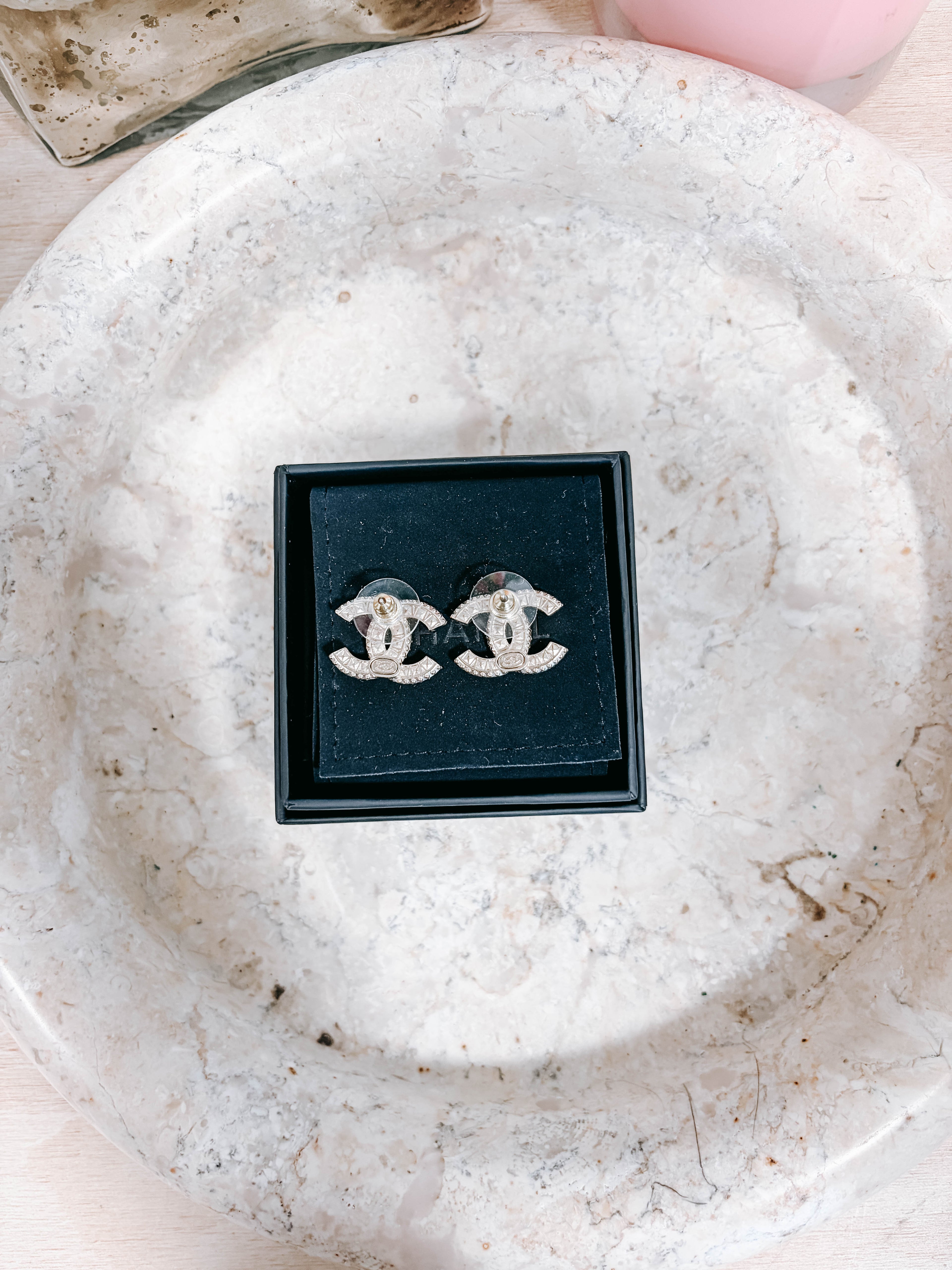 Pre-Owned Chanel Coco Mark Champagne Gold Plated Rhinestone Earrings