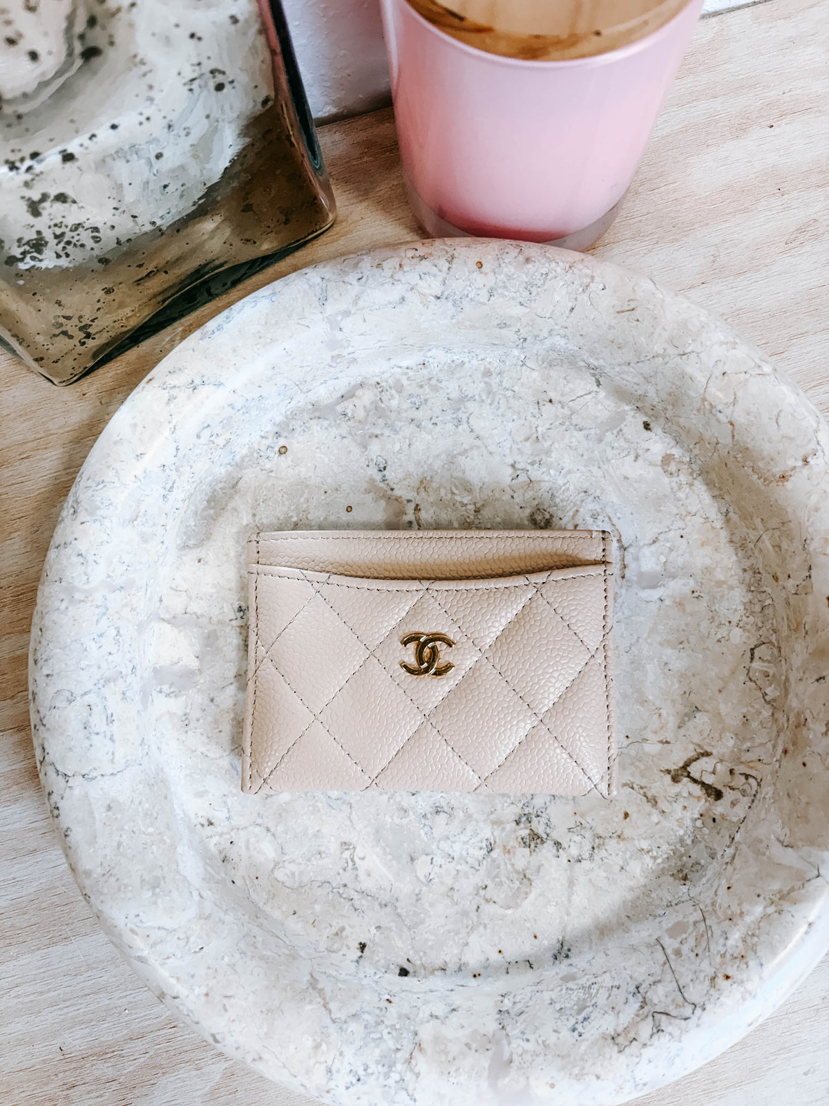 Pre-Owned Chanel Beige Caviar Quilted Card Holder *Final Sale*