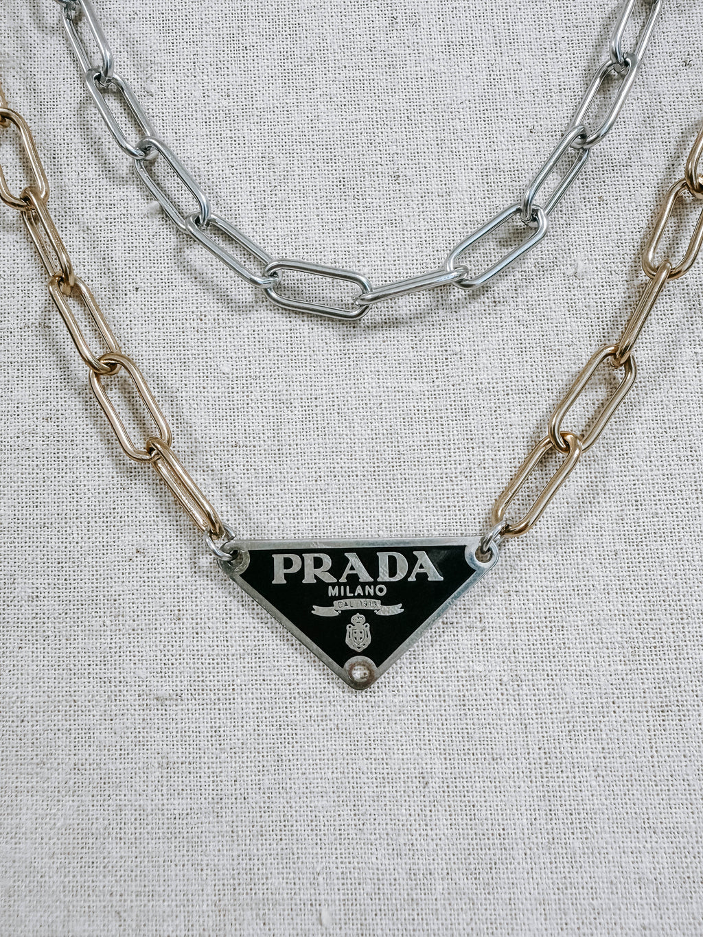 Upcycled Prada Triangle Mixed Metal Necklace