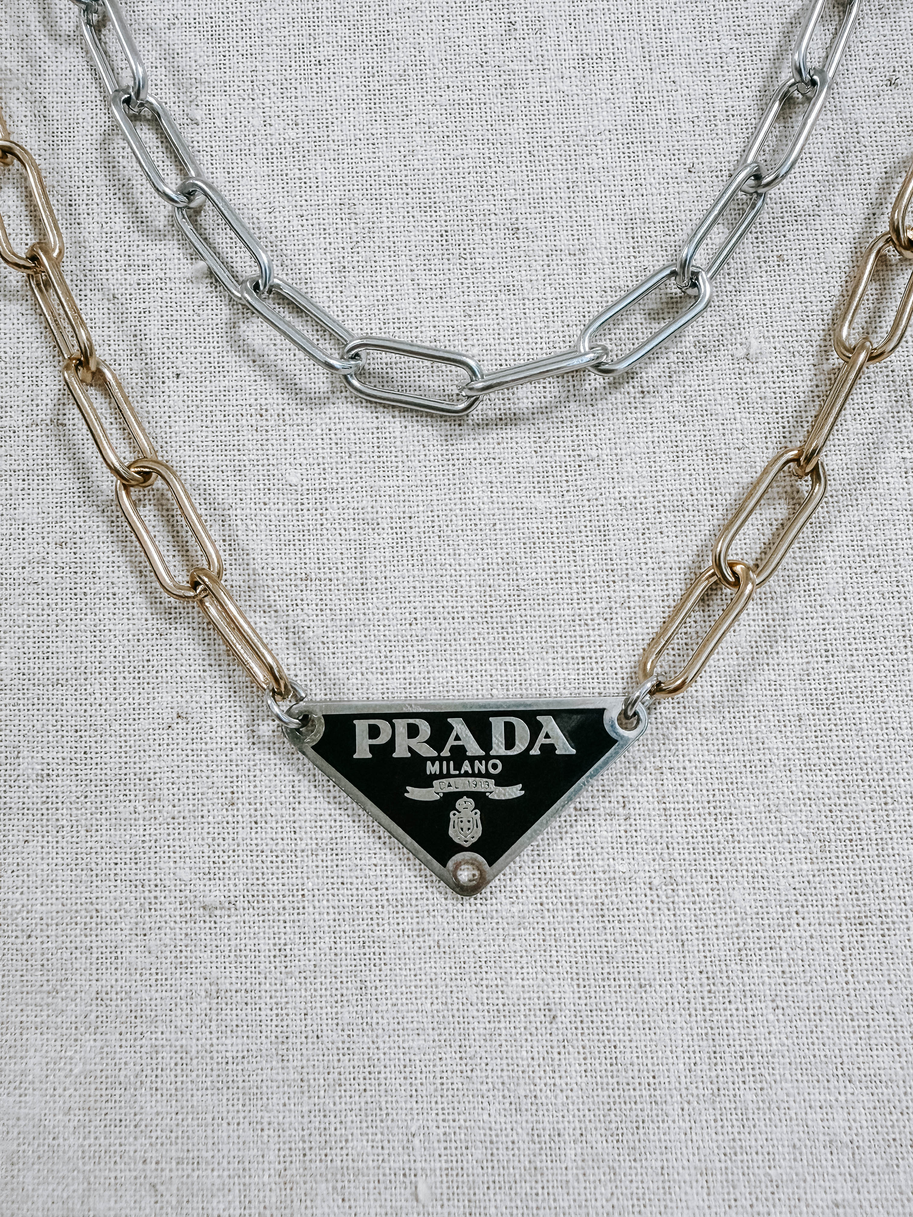 Upcycled Prada Triangle Mixed Metal Necklace