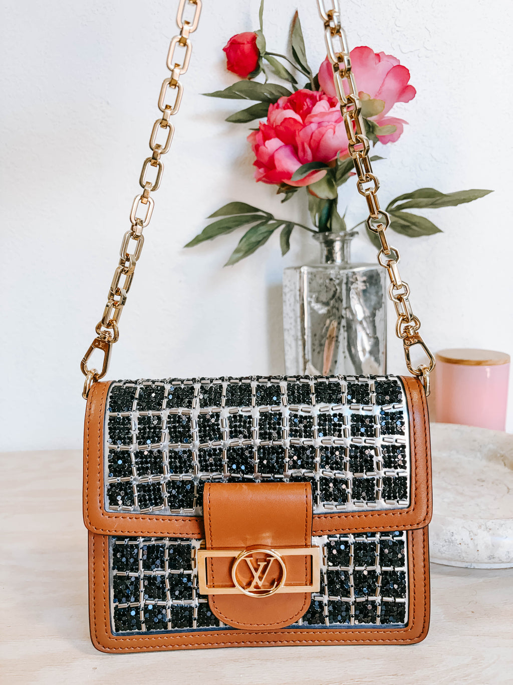 Pre-Owned Louis Vuitton Dauphine Shoulder Bag Beaded Tweed Mini