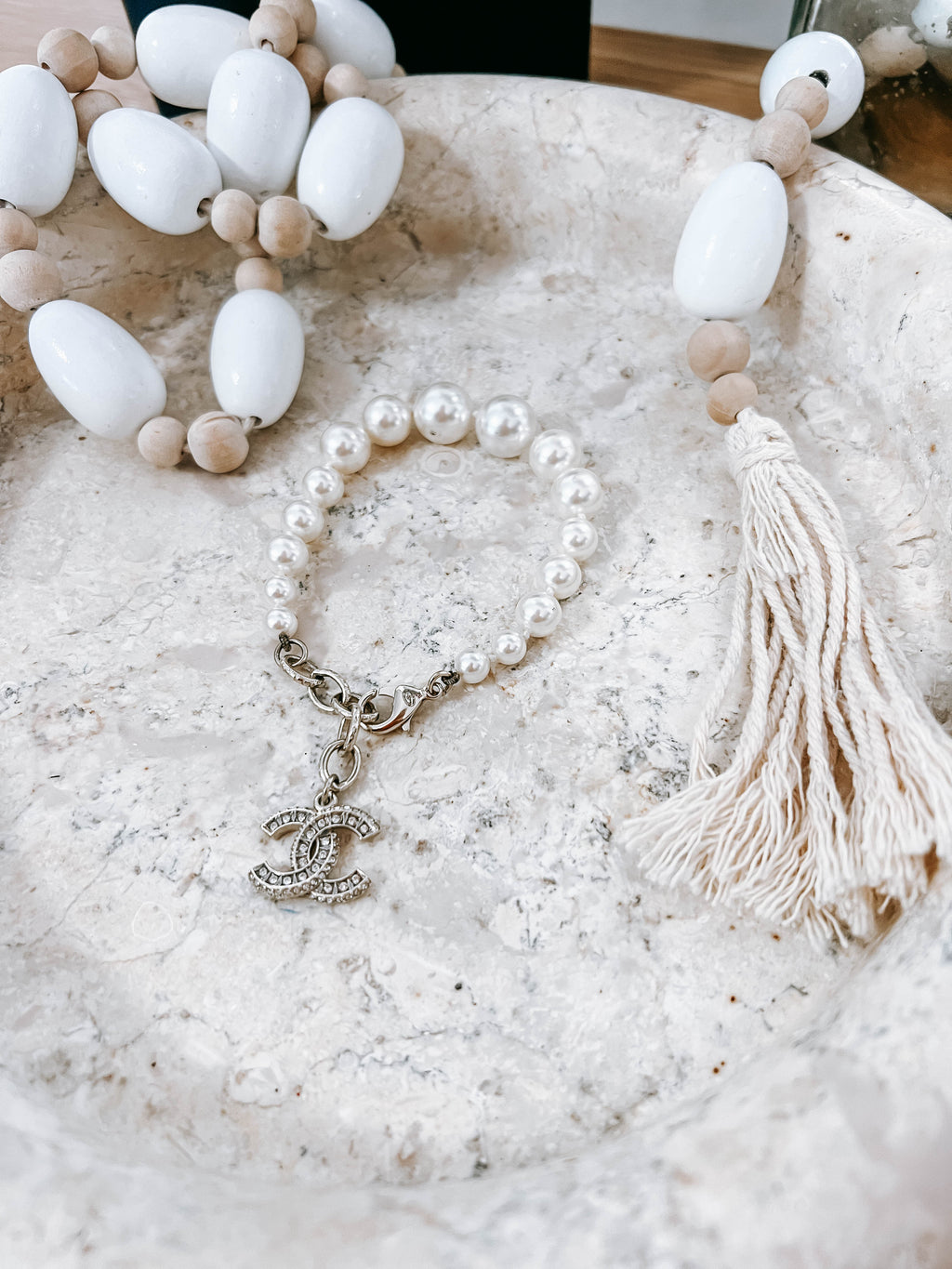Chanel Graduated Pearl Crystal CC Bracelet