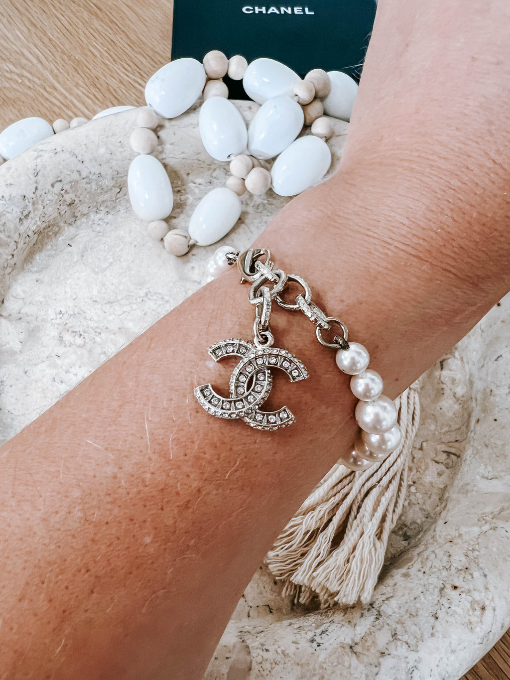 Chanel Graduated Pearl Crystal CC Bracelet