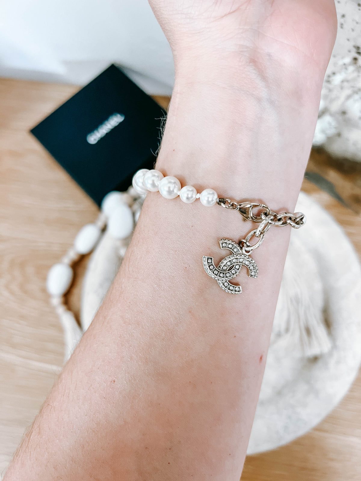Chanel Graduated Pearl Crystal CC Bracelet