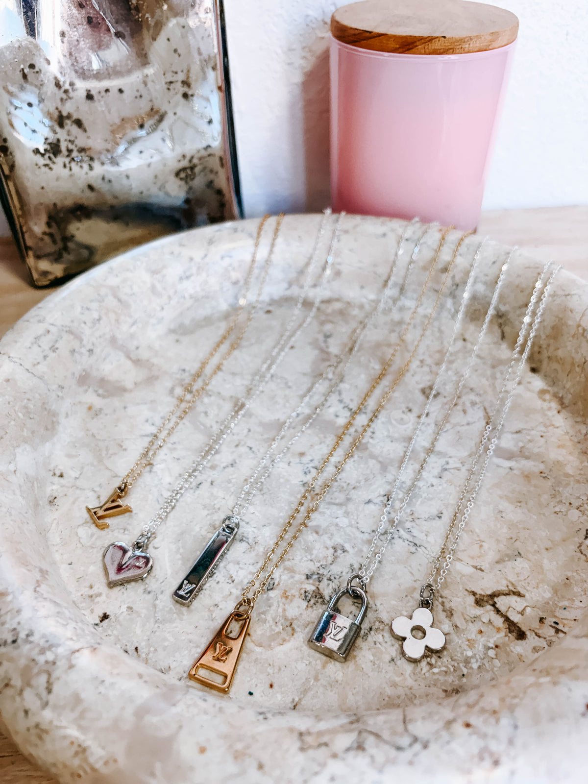 Upcycled Louis Vuitton Silver or Brass Charm Necklaces