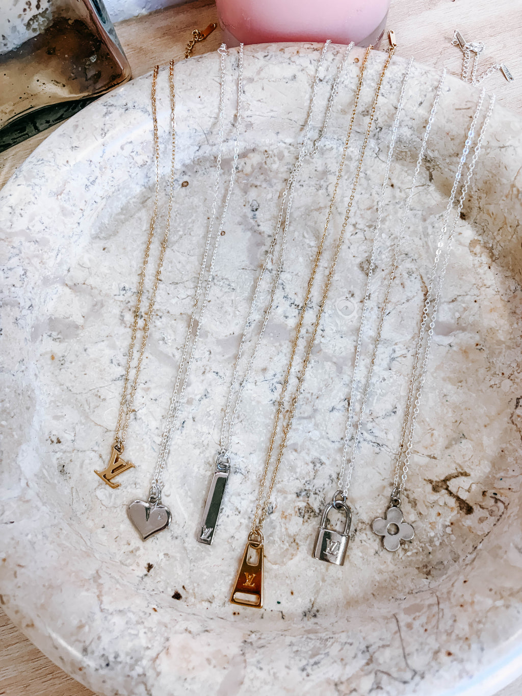 Upcycled Louis Vuitton Silver or Brass Charm Necklaces