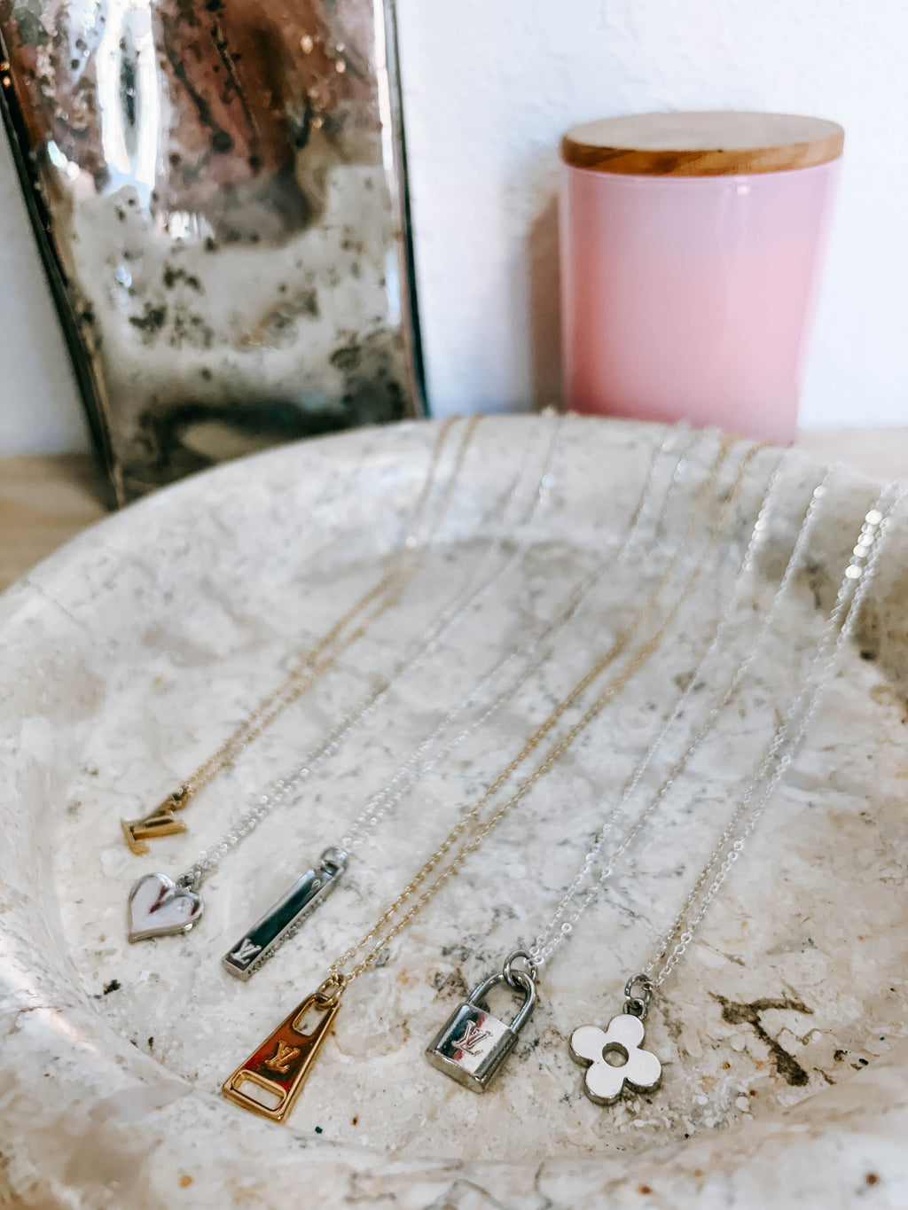 Upcycled Louis Vuitton Silver or Brass Charm Necklaces
