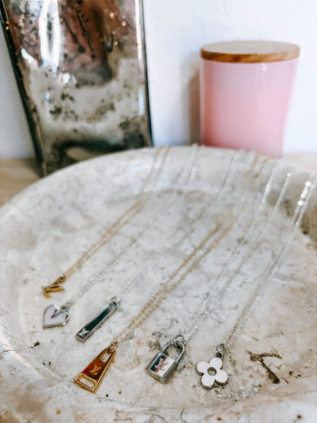 Upcycled Louis Vuitton Silver or Brass Charm Necklaces