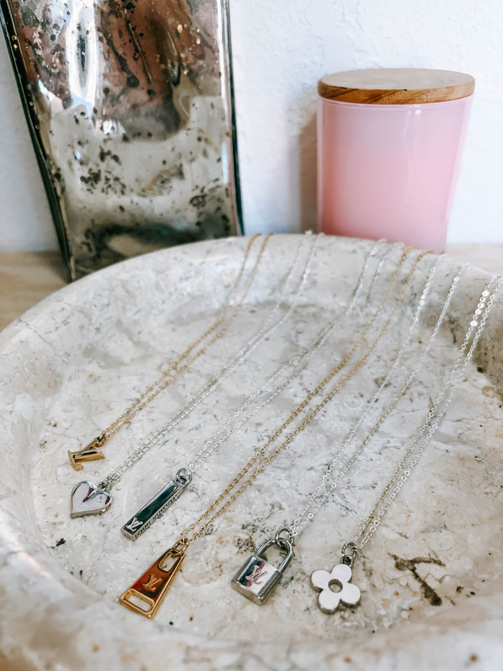 Upcycled Louis Vuitton Silver or Brass Charm Necklaces