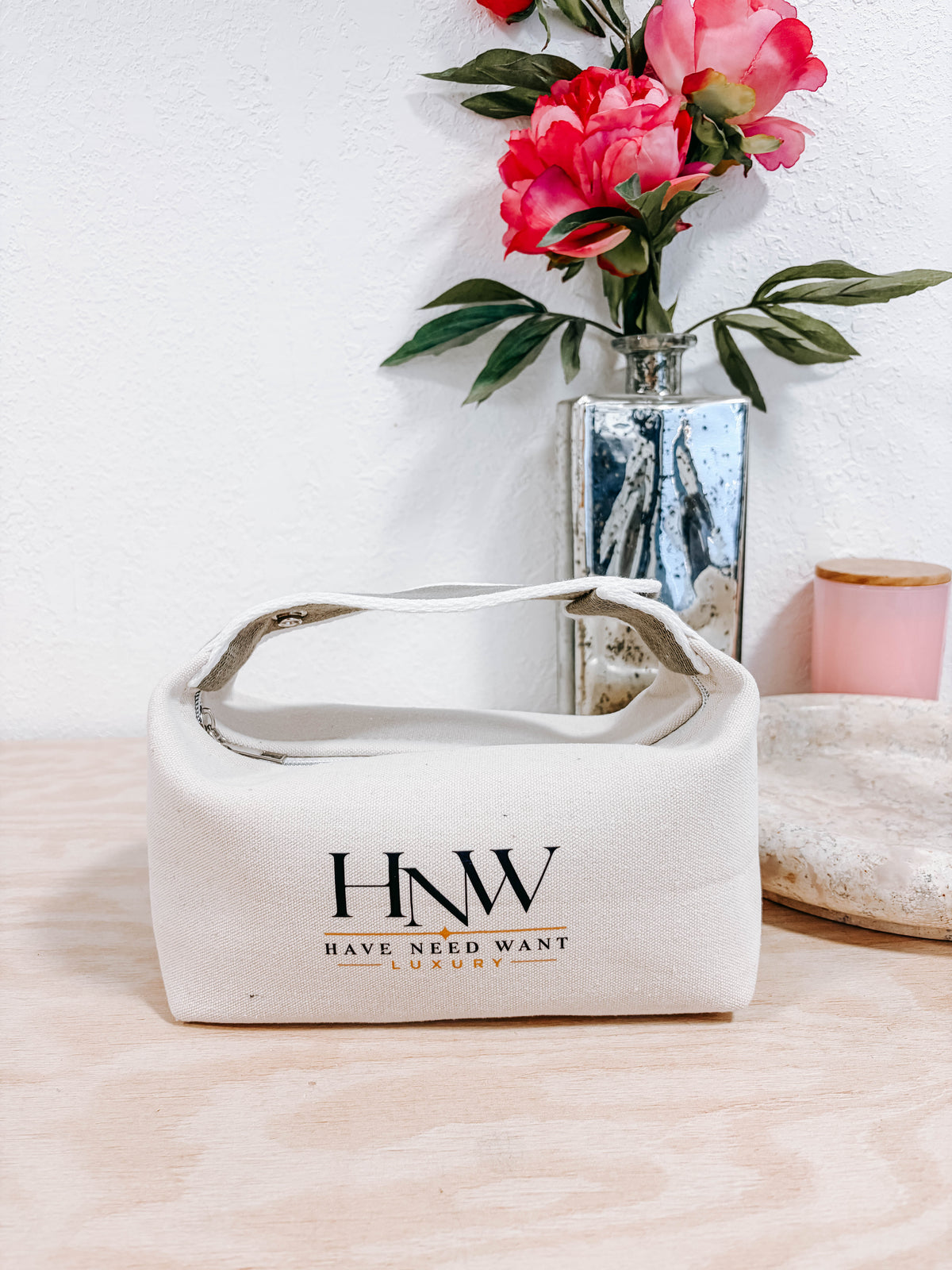 HNW Luxury Cotton Canvas Cosmetic Travel Pouch