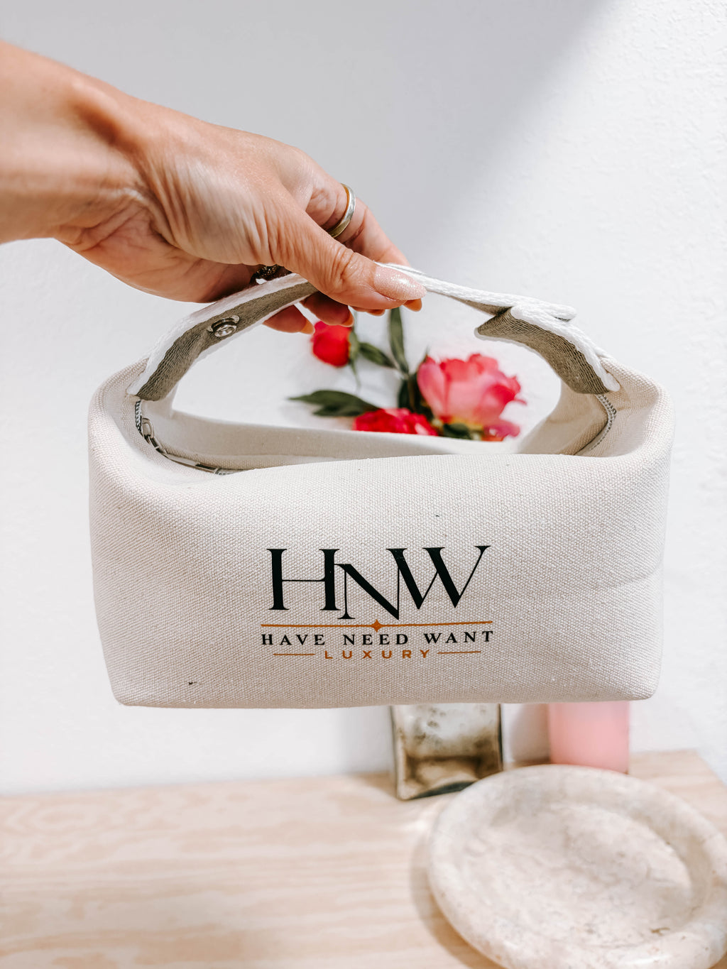 HNW Luxury Cotton Canvas Cosmetic Travel Pouch