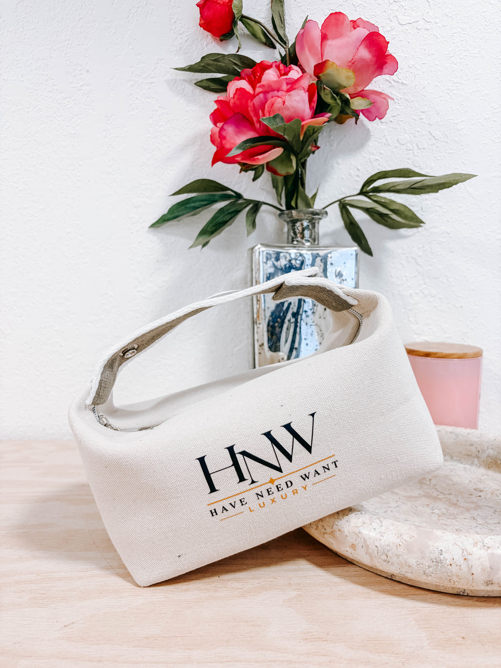 HNW Luxury Cotton Canvas Cosmetic Travel Pouch