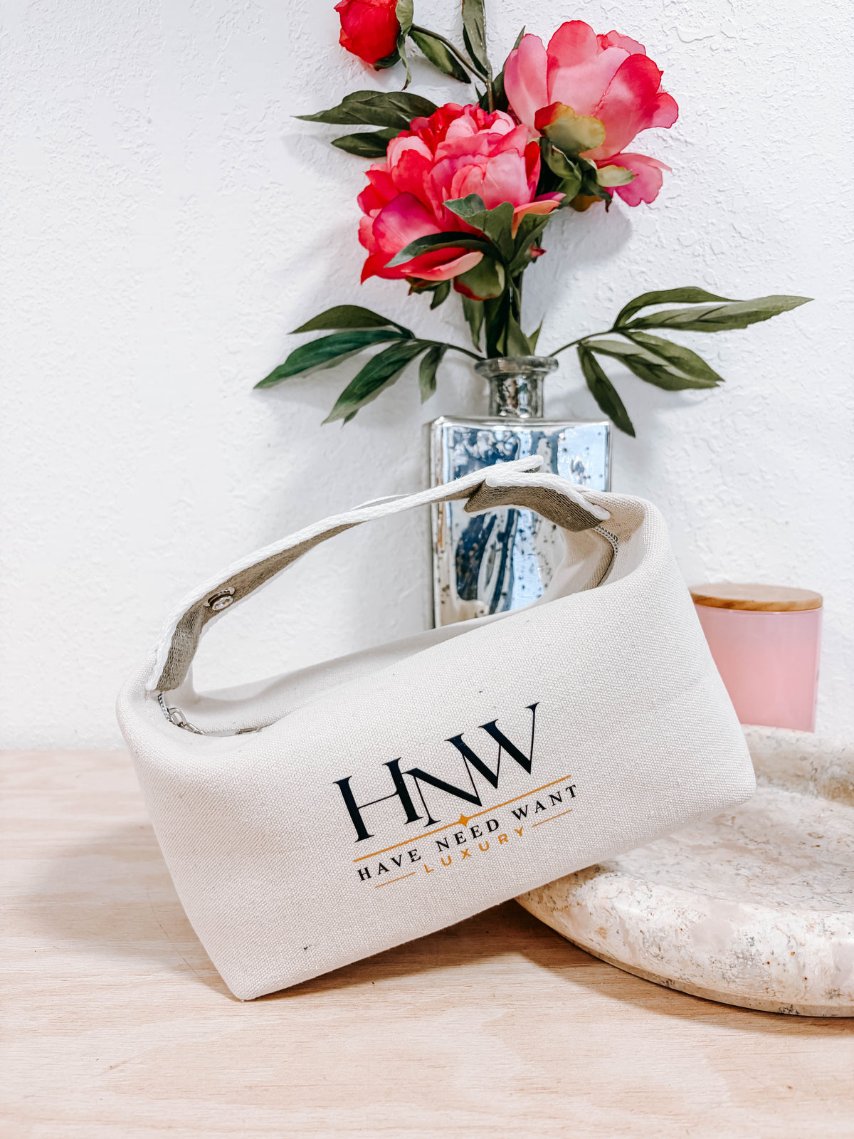 HNW Luxury Cotton Canvas Cosmetic Travel Pouch