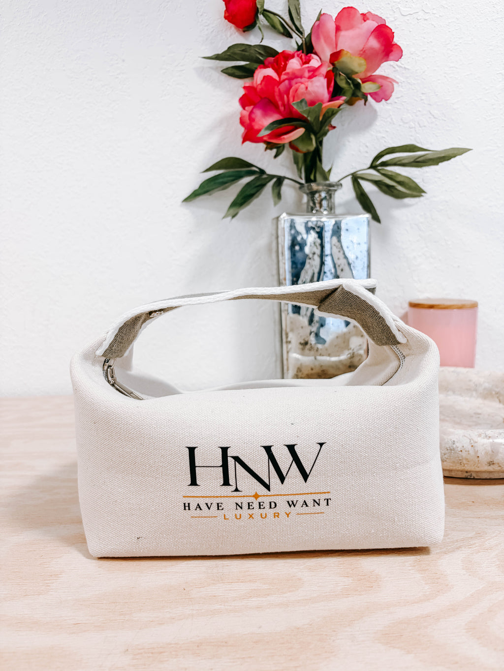 HNW Luxury Cotton Canvas Cosmetic Travel Pouch