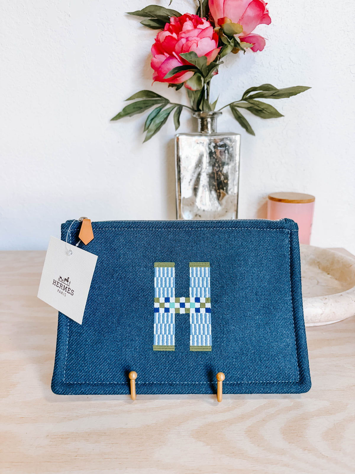 Pre-Owned Hermès Flat Pouch H Natte Merino Wool – Bleu Abysse