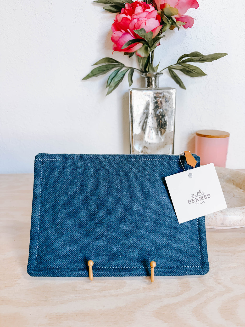 Pre-Owned Hermès Flat Pouch H Natte Merino Wool – Bleu Abysse