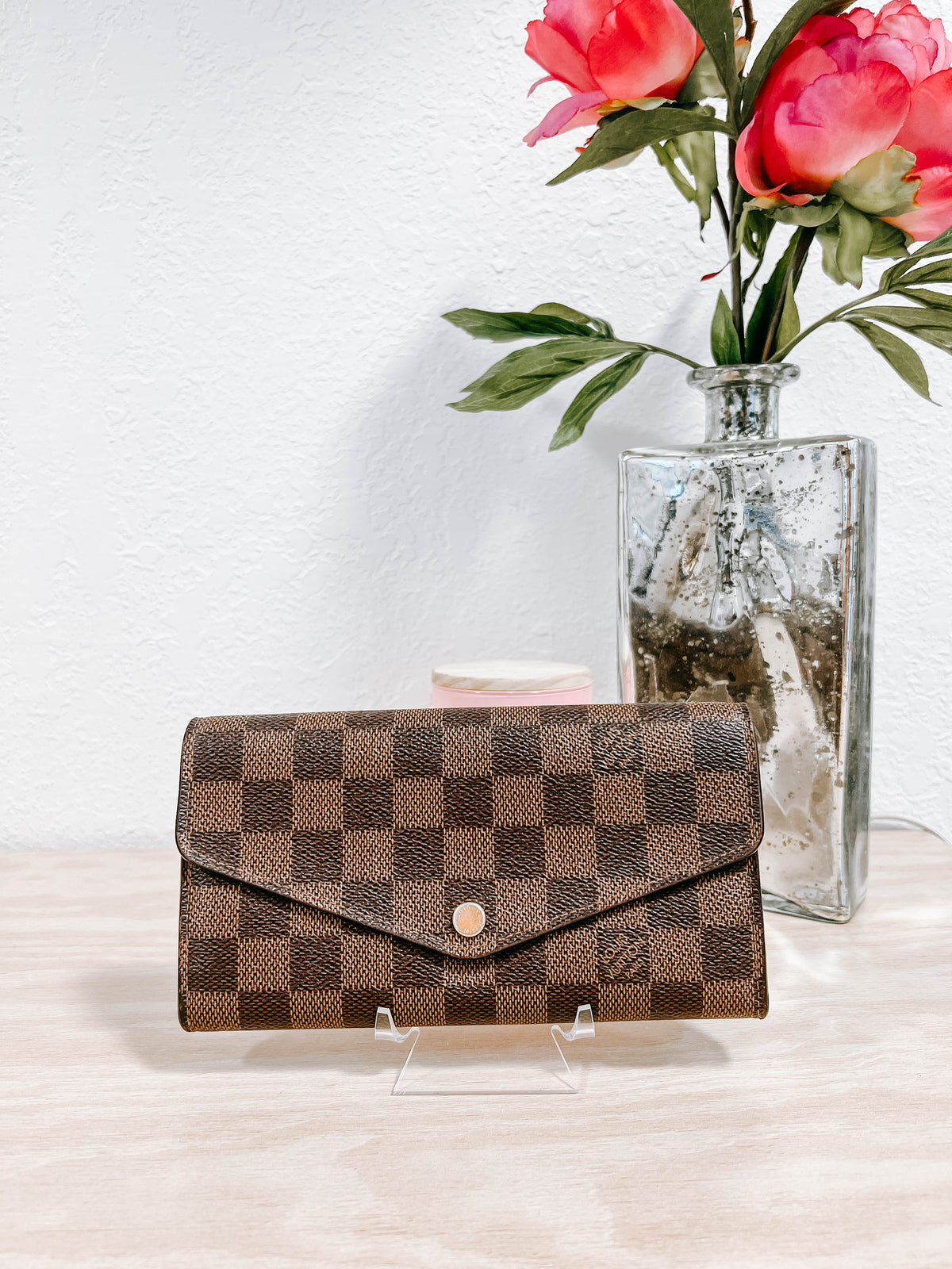 Louis Vuitton Damier Ebene Sarah NM Wallet Rose Ballerine