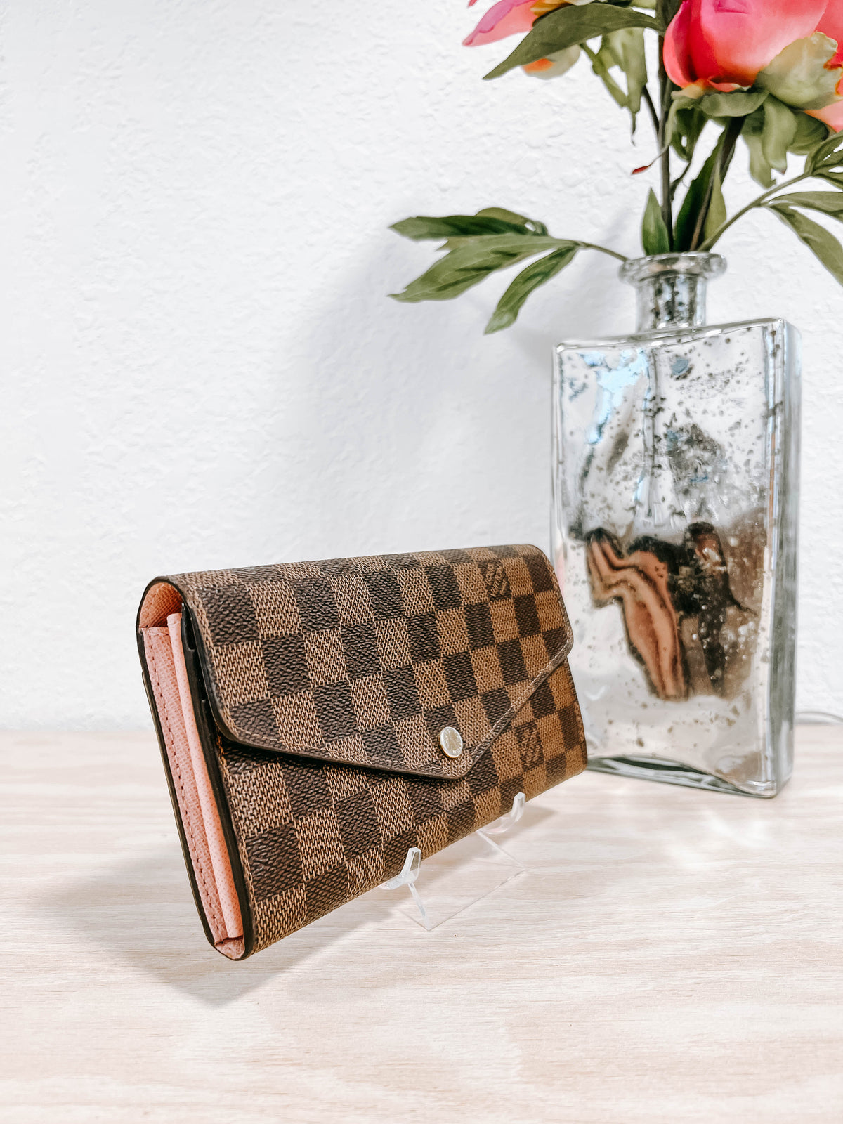 Louis Vuitton Damier Ebene Sarah NM Wallet Rose Ballerine