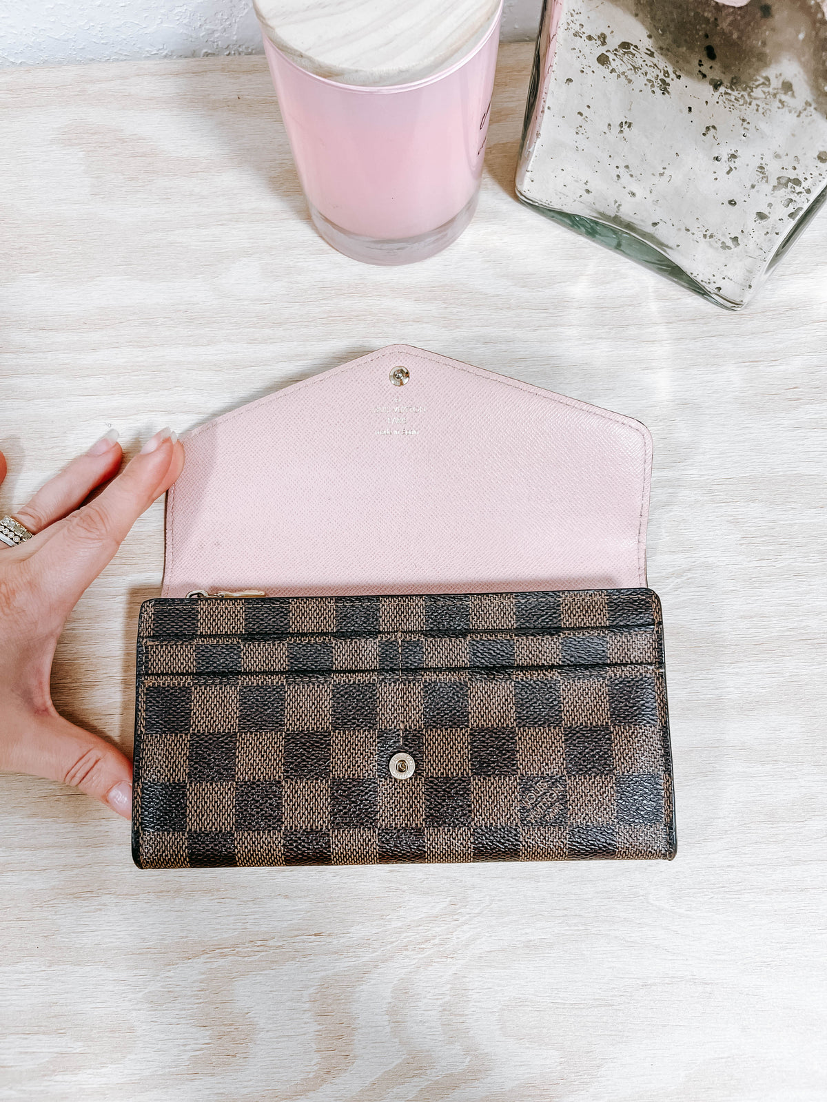 Louis Vuitton Damier Ebene Sarah NM Wallet Rose Ballerine