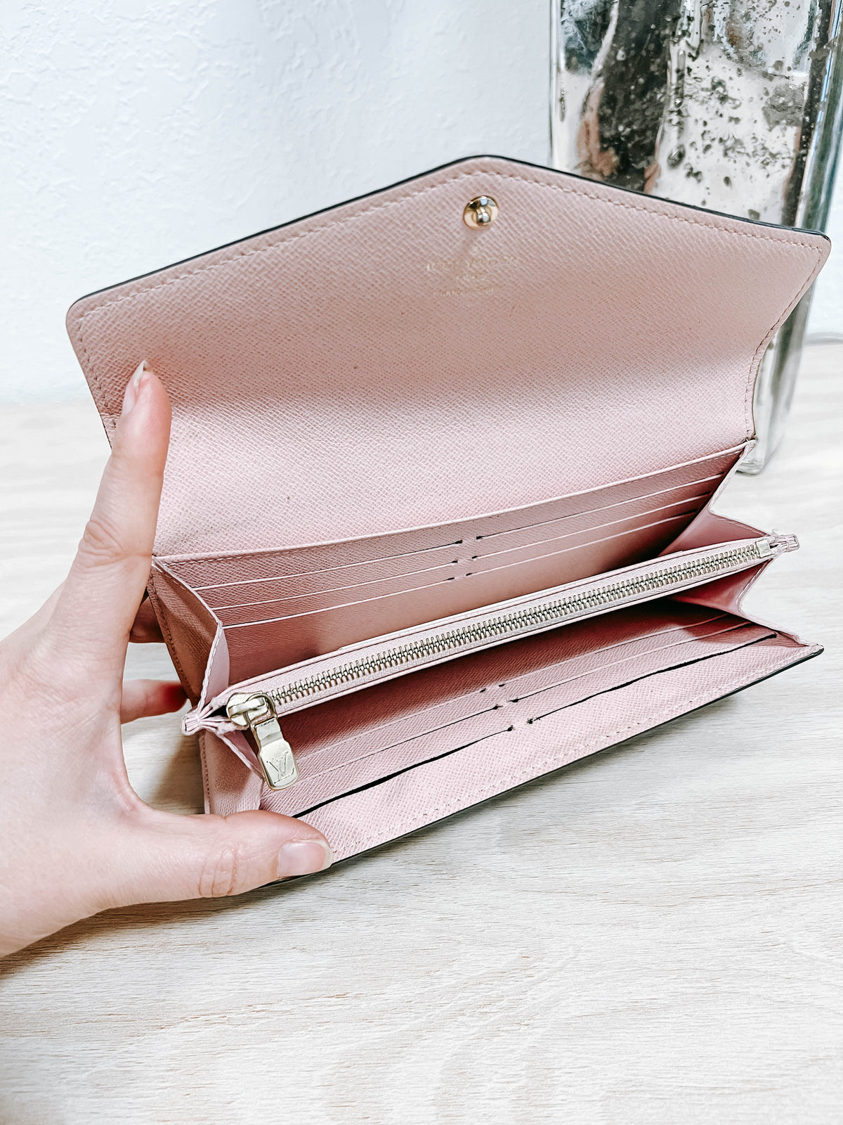 Louis Vuitton Damier Ebene Sarah NM Wallet Rose Ballerine