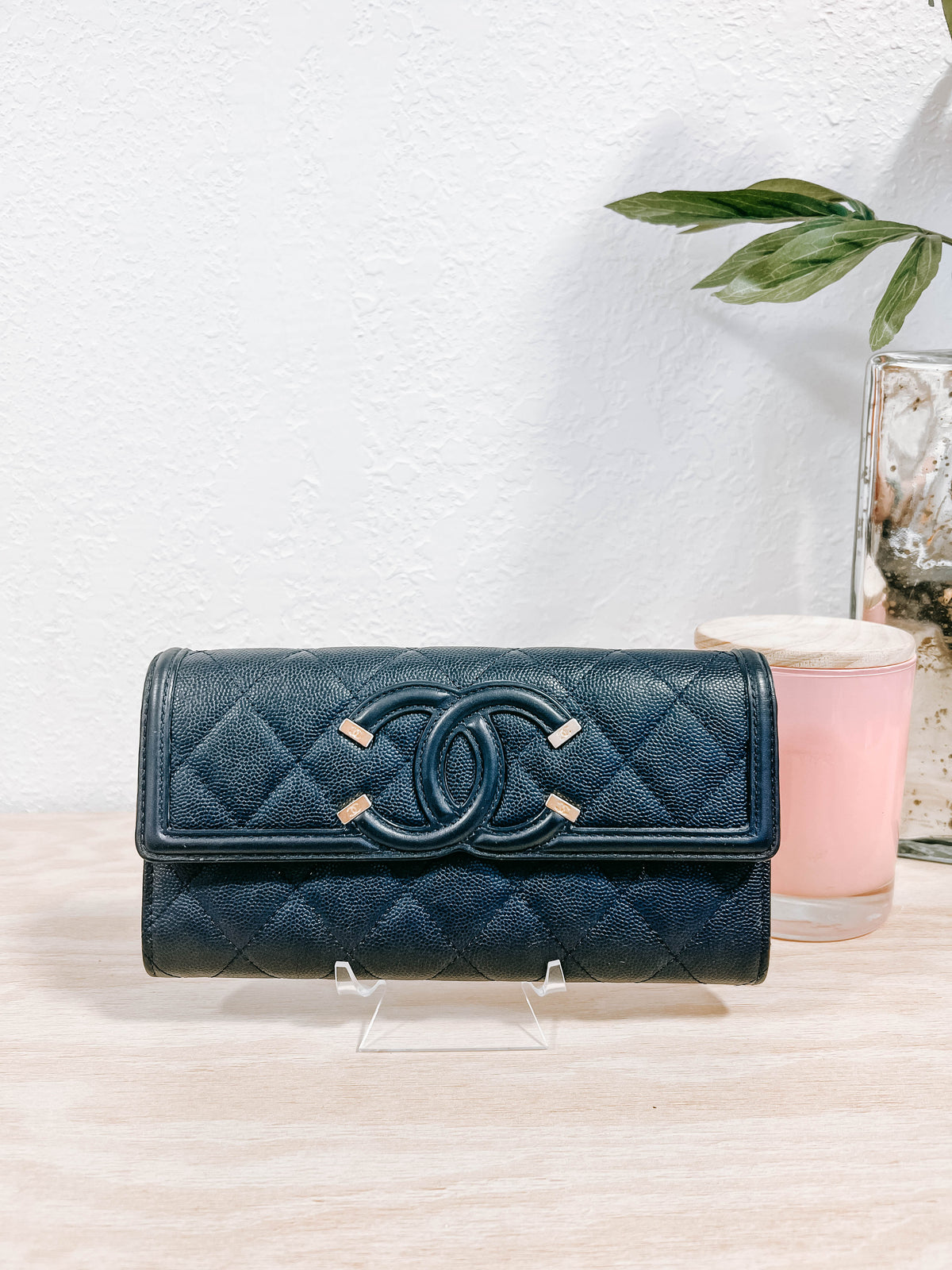 Chanel Caviar Filigree Long Wallet