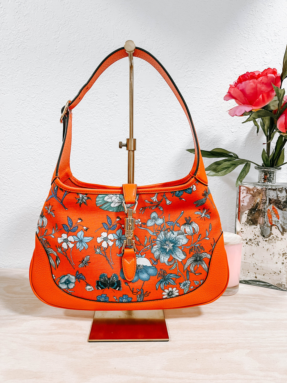 Gucci Jackie Hobo Flora Canvas with Leather Medium