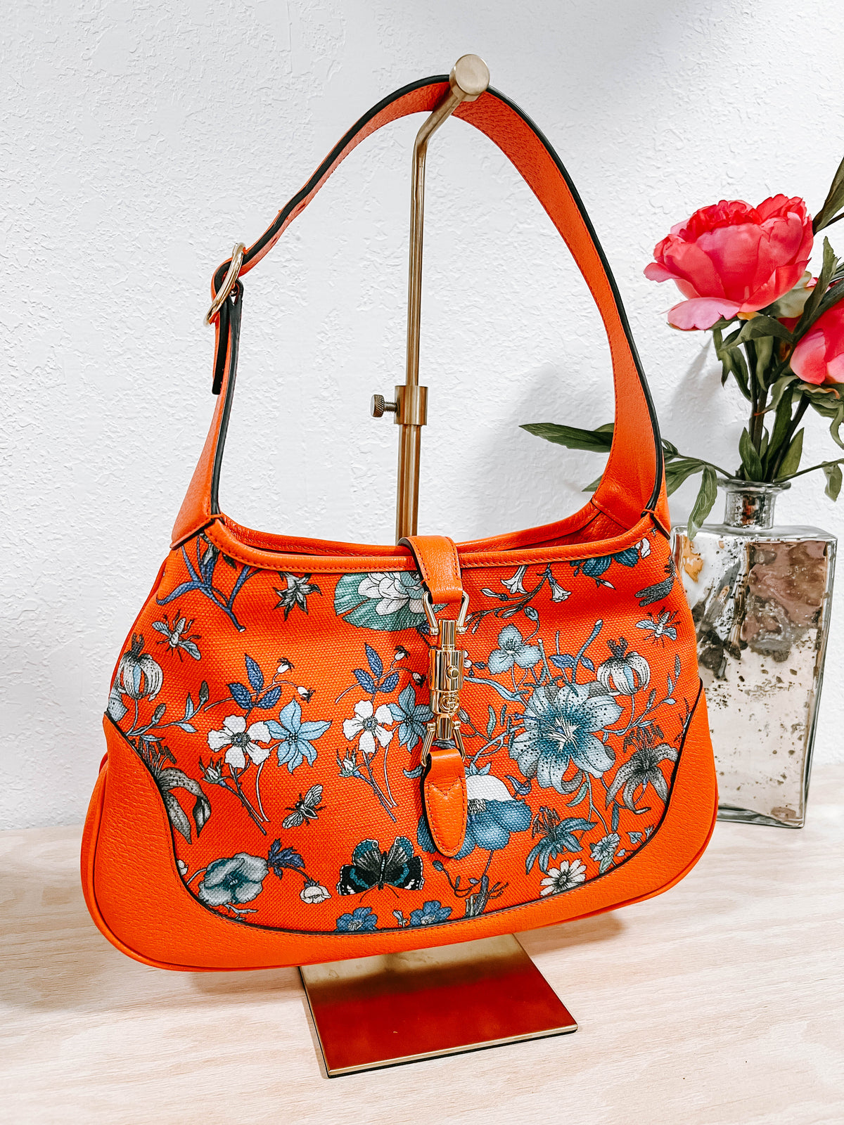 Gucci Jackie Hobo Flora Canvas with Leather Medium